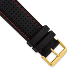 Ventilated Silicone Watch Band in Black with Red Stitching, 18mm