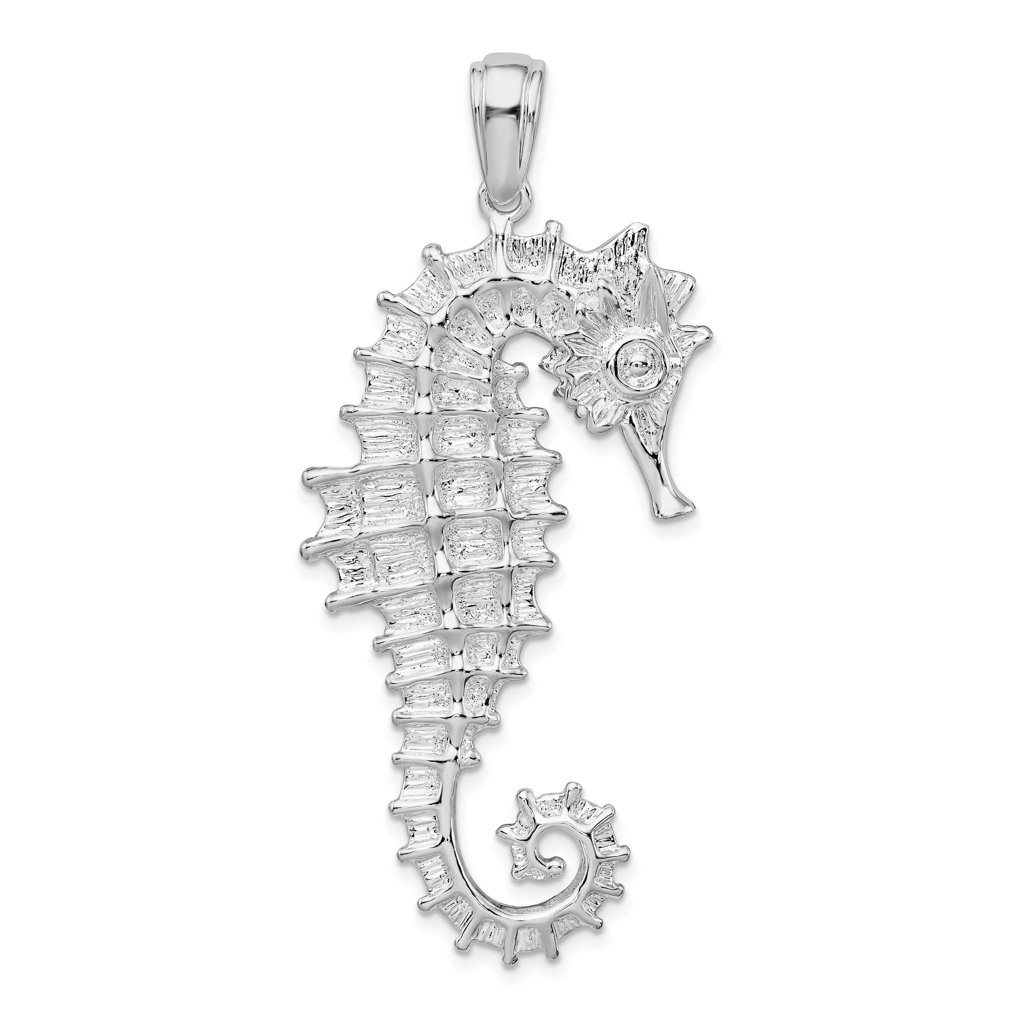 De-Ani Sterling Silver Rhodium-Plated Polished and Textured 3D Sea Horse Pendant Main image