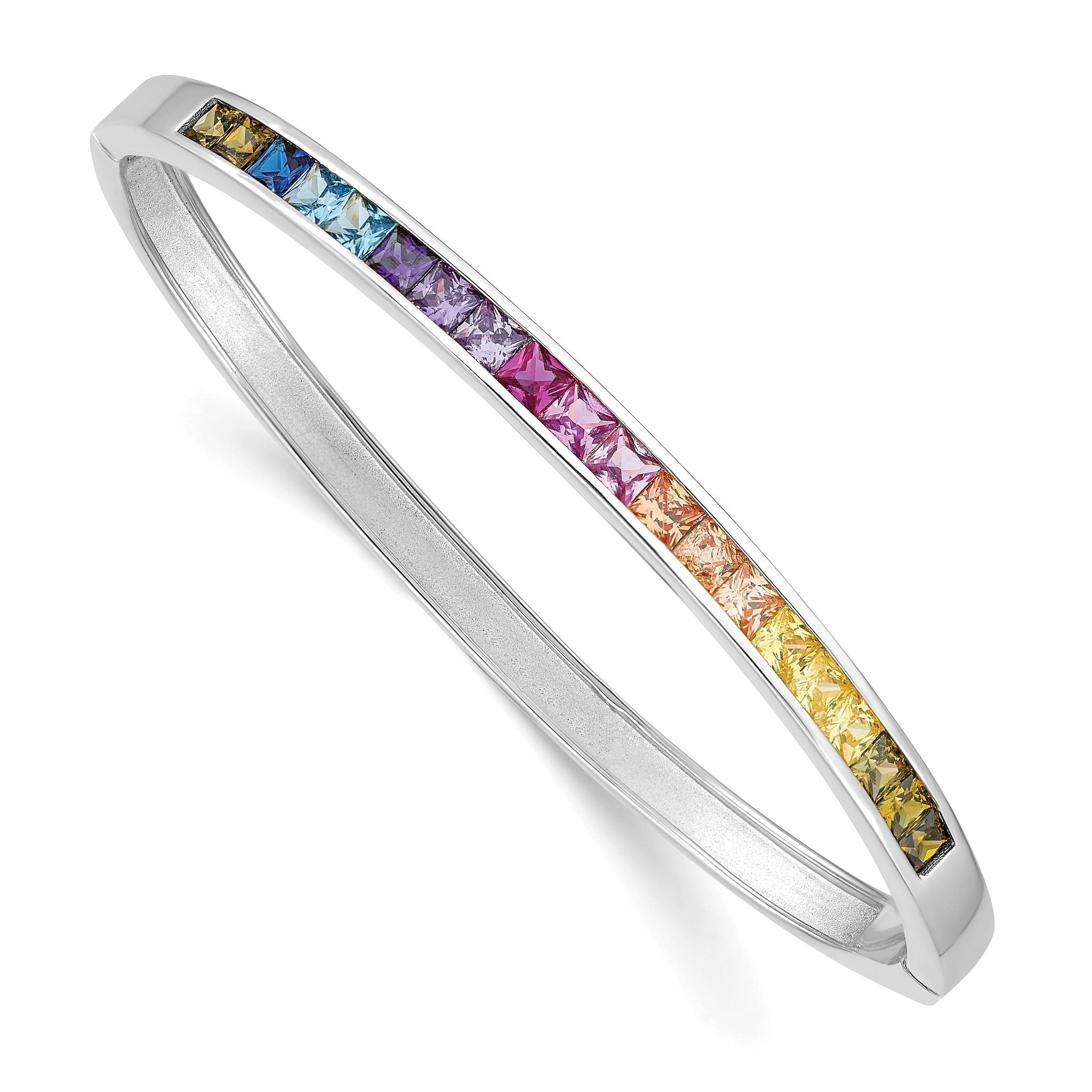 Prizma Sterling Silver Rhodium-plated Channel-Set Colorful CZ Hinged Bangle Main image