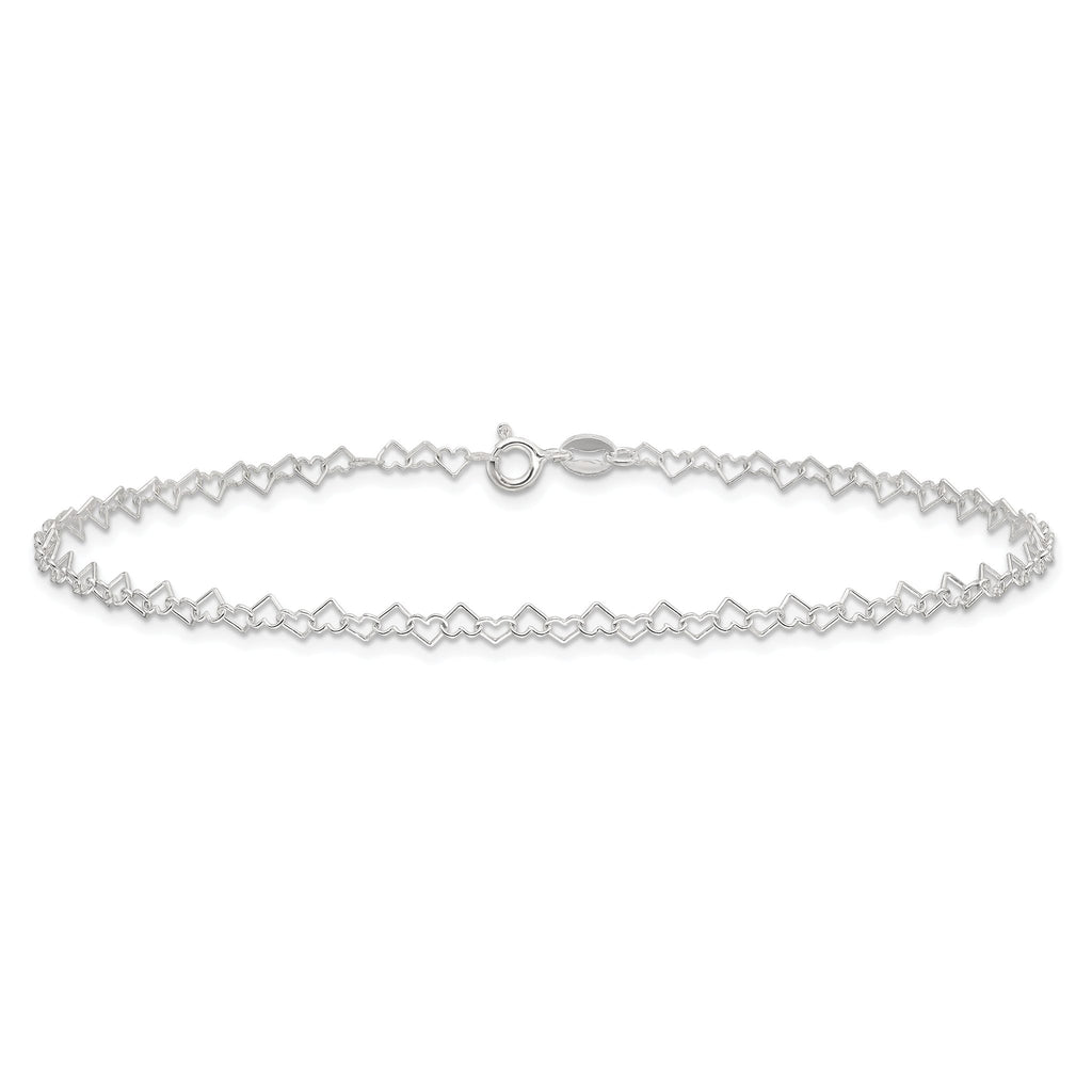 Fancy Heart Link Anklet in Sterling Silver