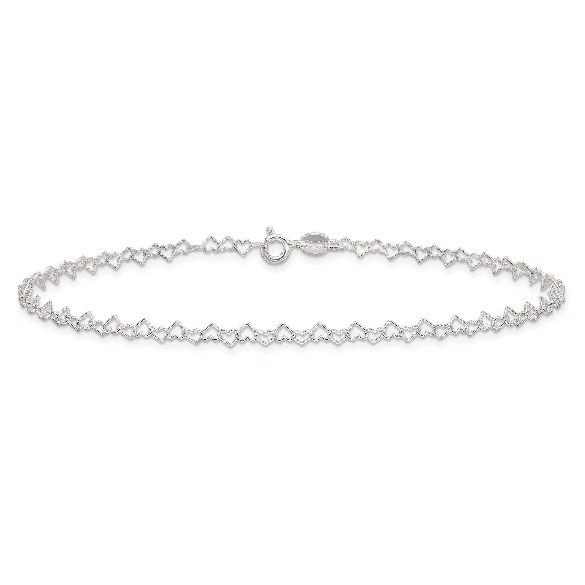 Fancy Heart Link Anklet in Sterling Silver