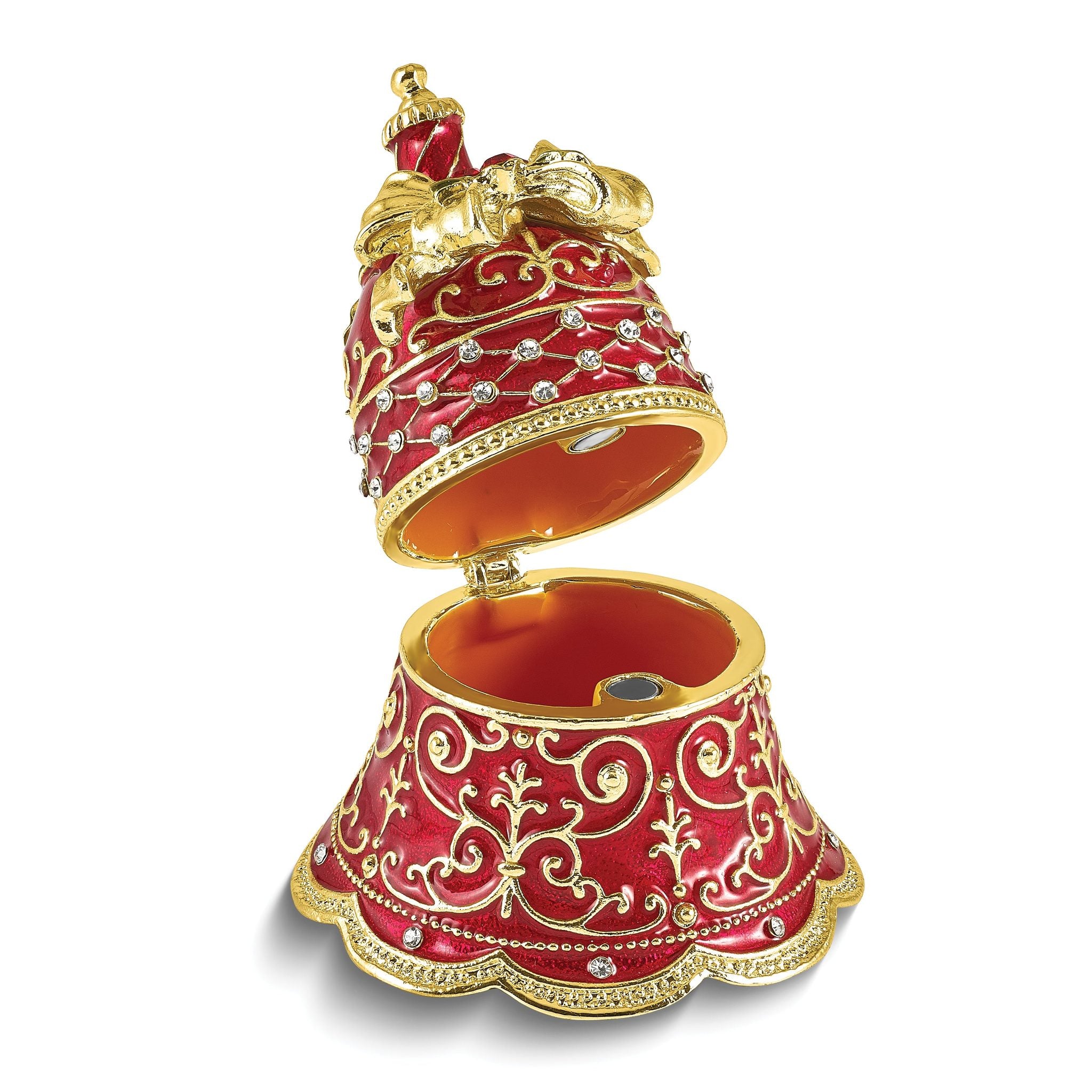 Luxury Giftware by Jere Bejeweled Crystal Enameled BELLE Festive Red and Gold-tone Bell Trinket Box with Ring Insert Secondary image