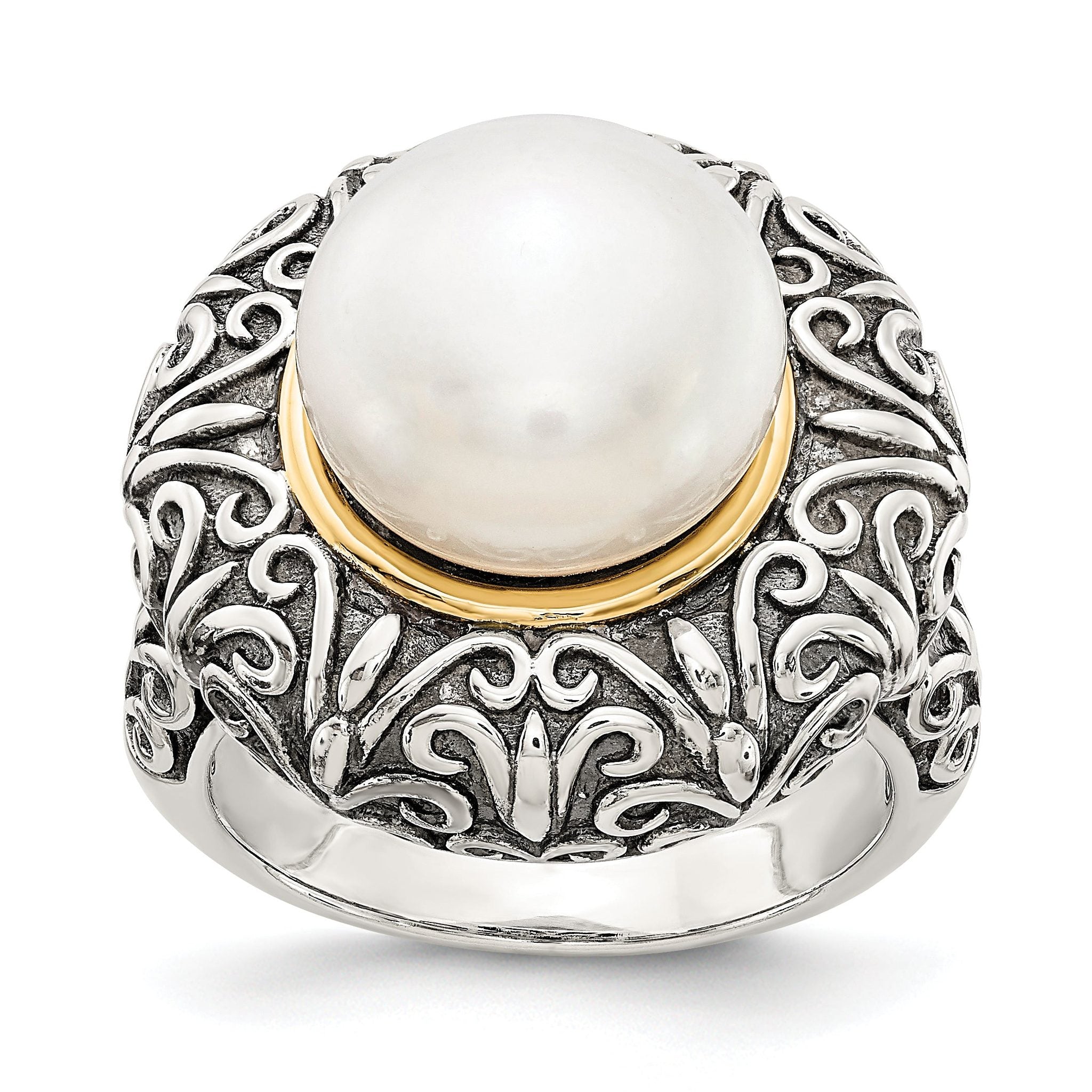Sterling Silver w/14k 12mm FW Cultured Pearl Ring Main image