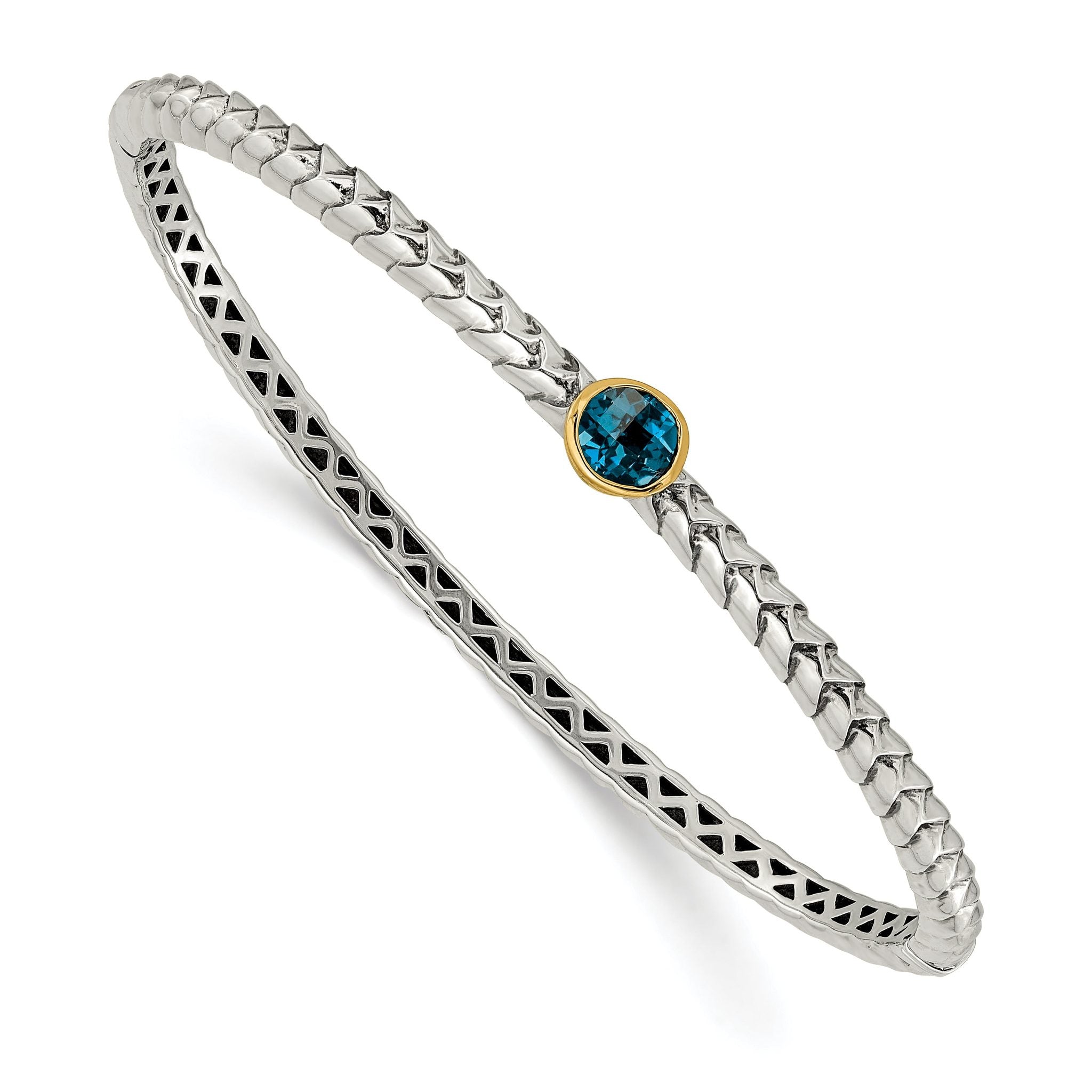 Sterling Silver 14K Gold London Blue Topaz Bangle Elegant Design Main image
