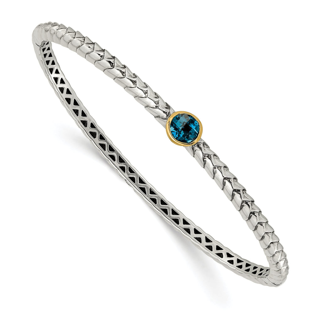 Sterling Silver 14K Gold London Blue Topaz Bangle Elegant Design