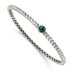 Sterling Silver 14K Gold London Blue Topaz Bangle Elegant Design