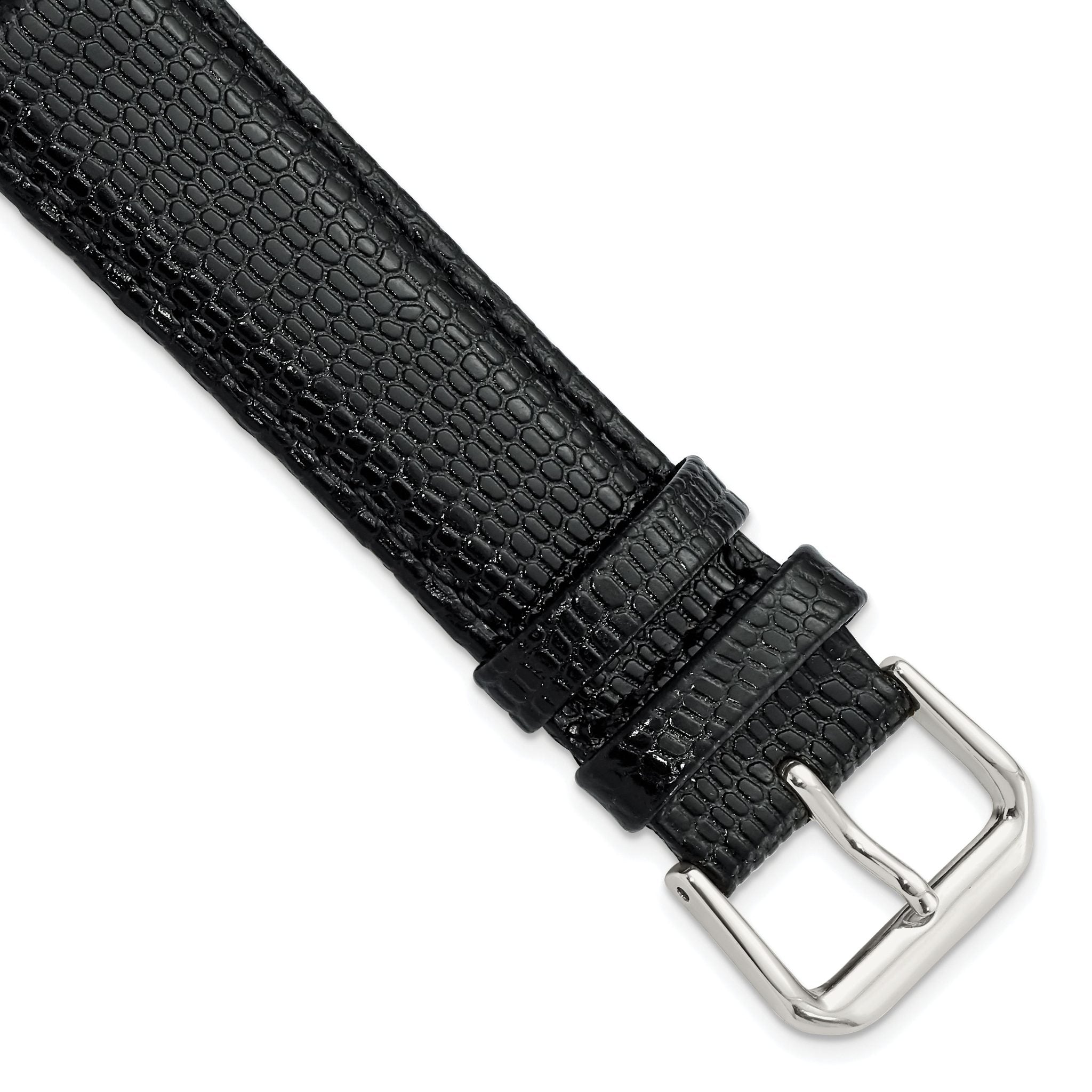Black Lizard-Grain Leather Watch Band in Silver-Tone Buckle, 19mm