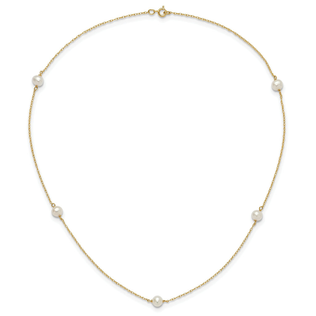 14K Madi K 4-5mm White Round FW Cultured Pearl 5-station Necklace