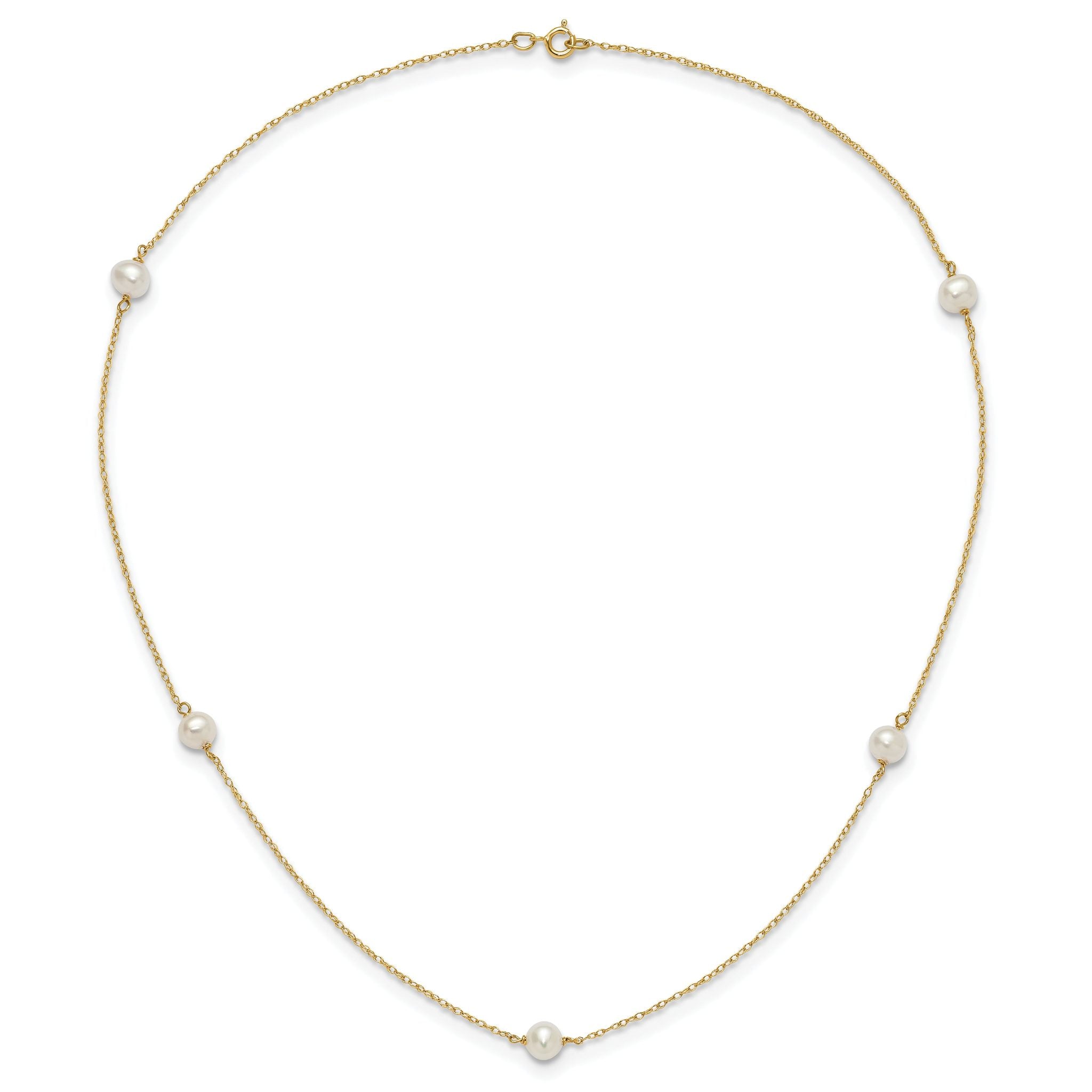 14K Madi K 4-5mm White Round FW Cultured Pearl 5-station Necklace