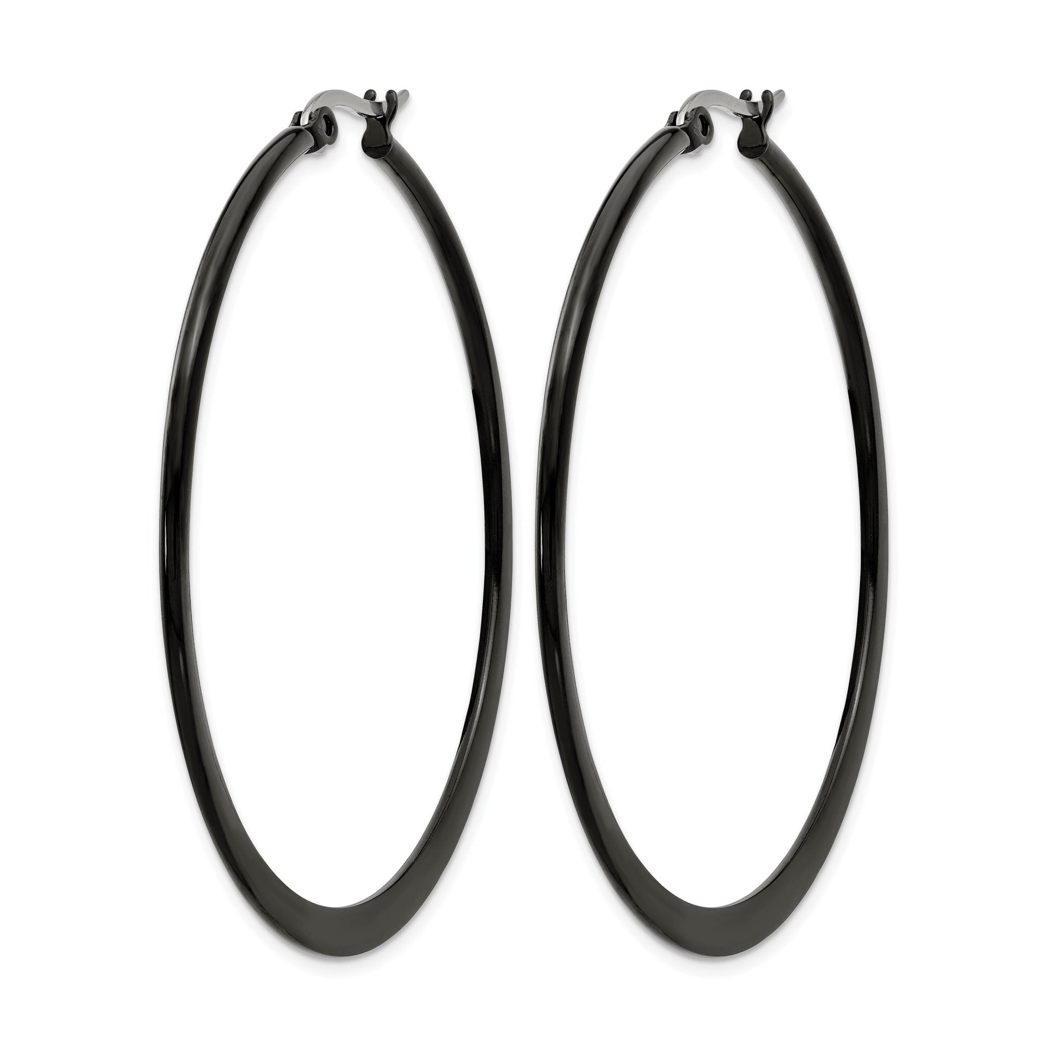 Stainless Steel Black Polished Hoop Earrings for Women