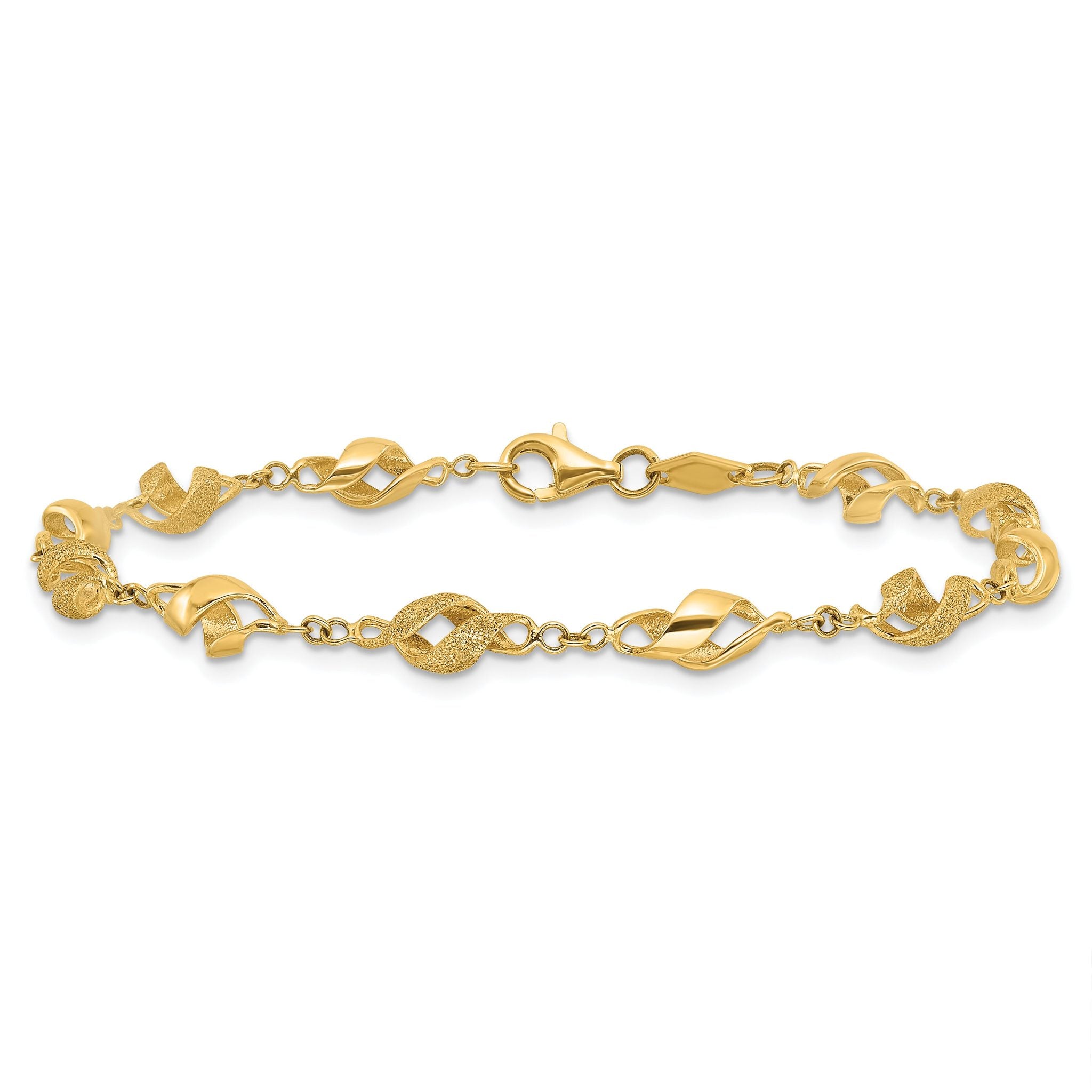 10k Polished and Lasered Spiral Link 7.25in Bracelet