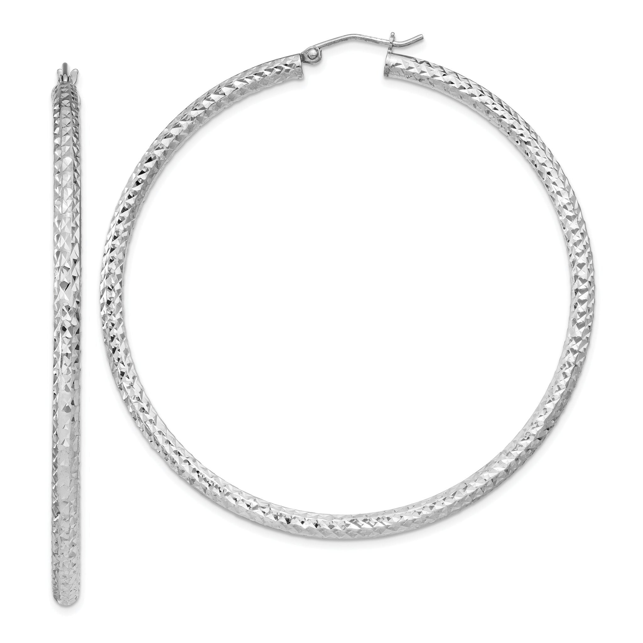 Sterling Silver Rhodium-plated D/C 3x60mm Hoop Earrings Main image