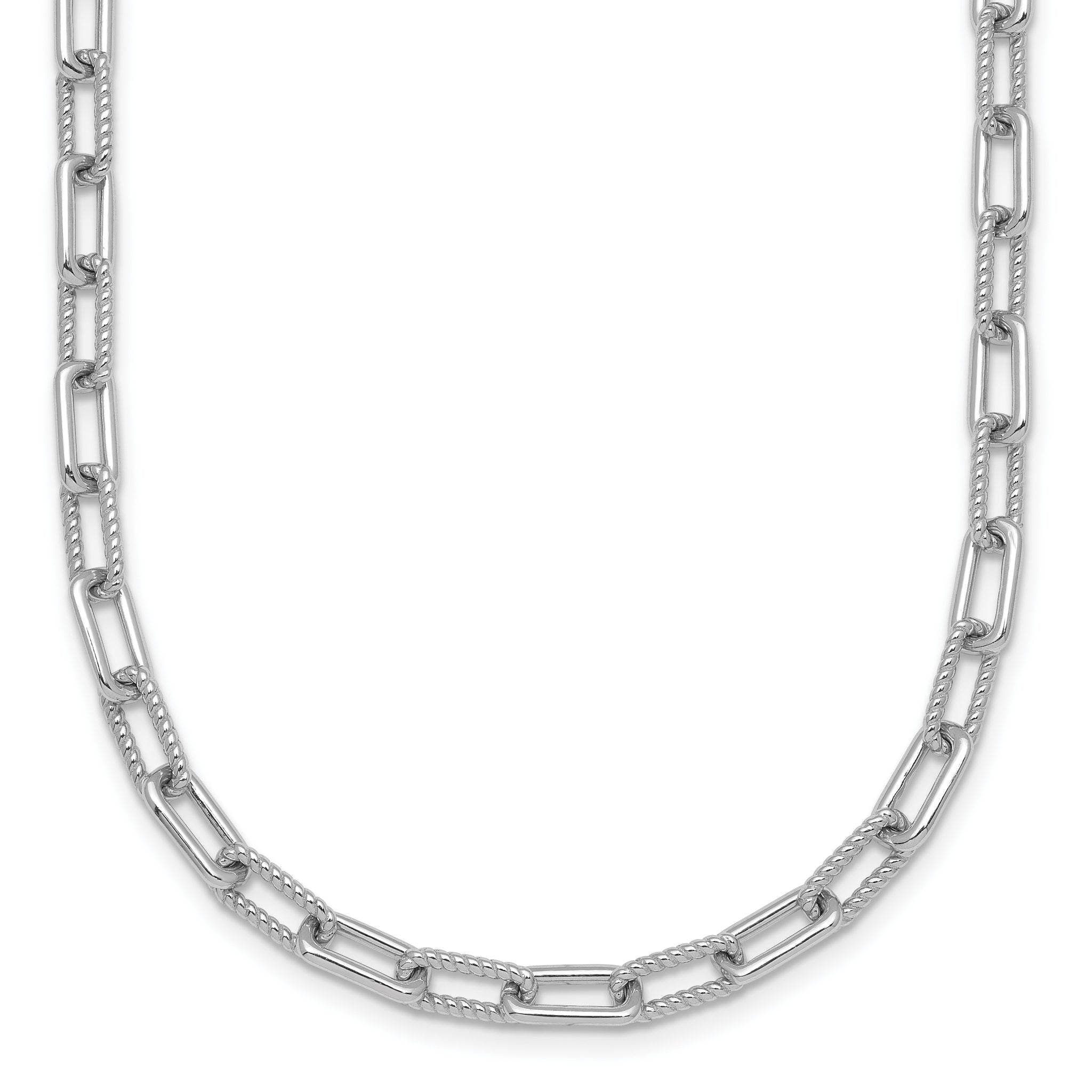 Sterling Silver Rhodium-plated Polished and Twisted Paperclip Link 16 Inch with 2 Inch Extension Necklace Main image