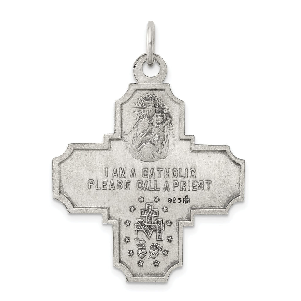 Sterling Silver Antiqued 4-Way Medal Pendant with Solid Die Struck Design