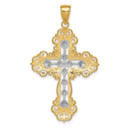14K Gold Rhodium-Plated Cross Pendant with Diamond Pattern Textured Finish