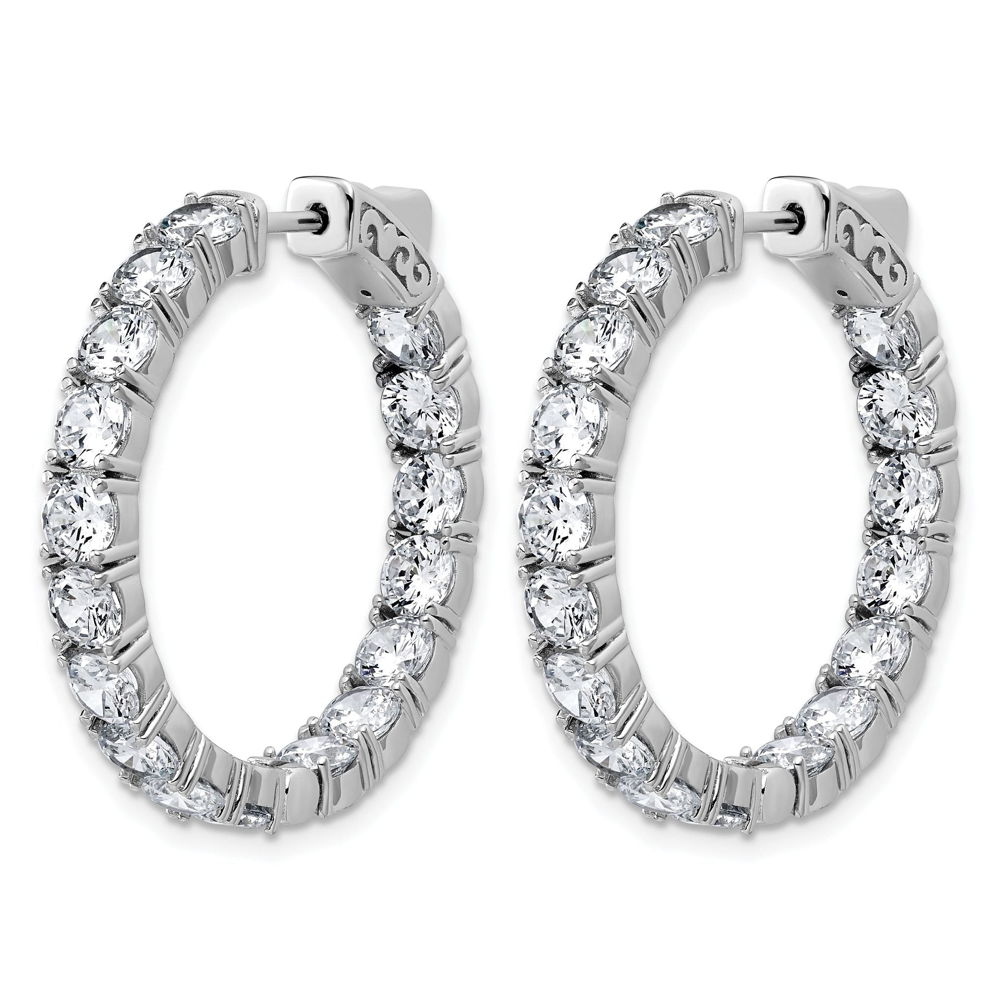 Sterling Shimmer Sterling Silver Rhodium-plated 4.00mm CZ 34 Stone In and Out Hinged Hoop Earrings