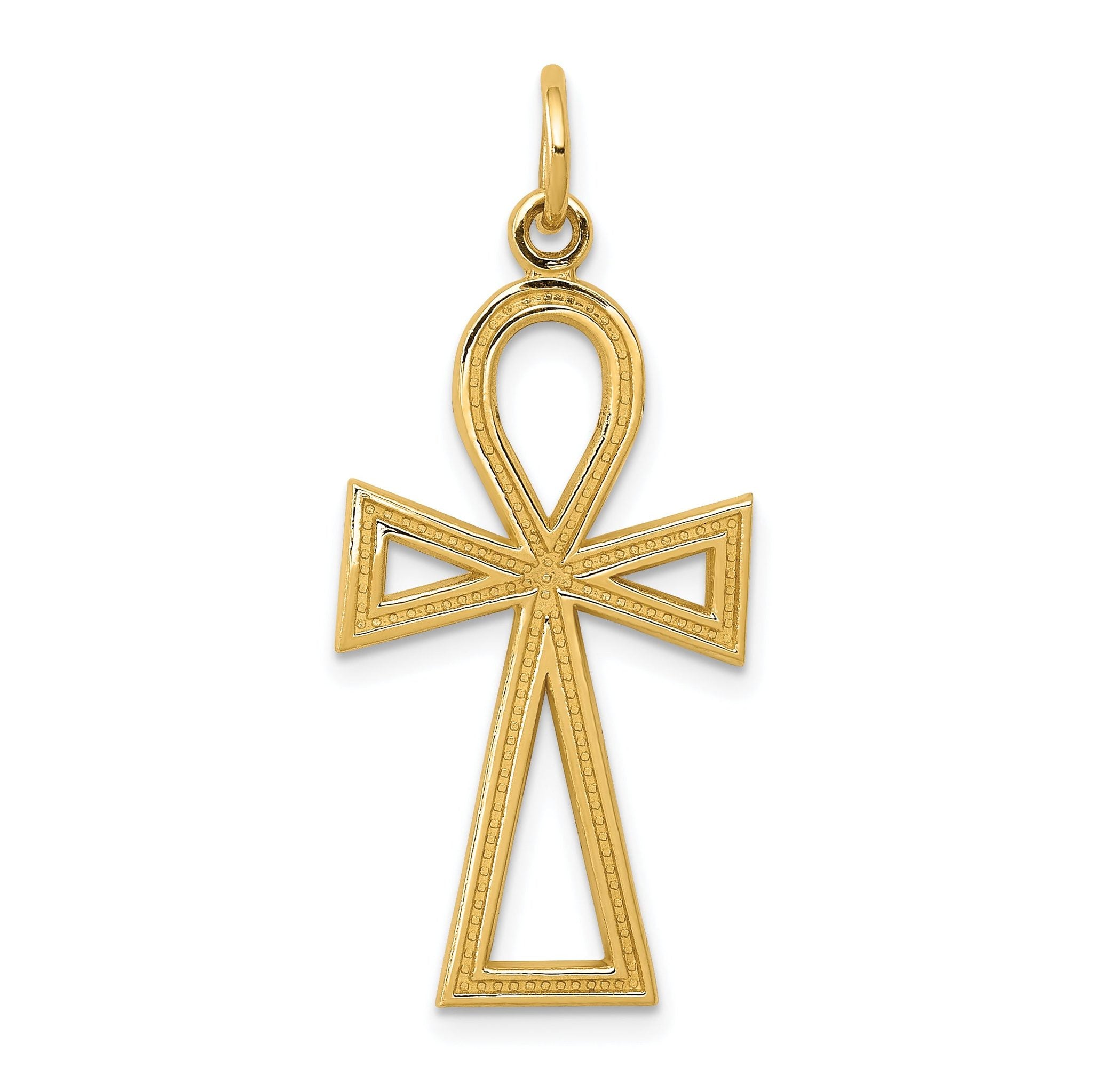 14K Gold Polished Ankh Cross Pendant with Textured Design Main image