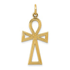 14K Gold Polished Ankh Cross Pendant with Textured Design
