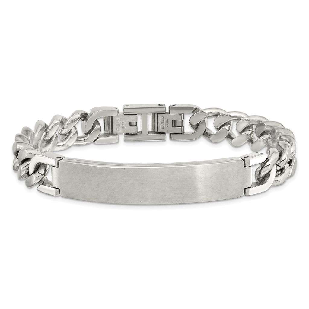 Stainless Steel Brushed and Polished Curb Chain ID Bracelet with . Extension for Men