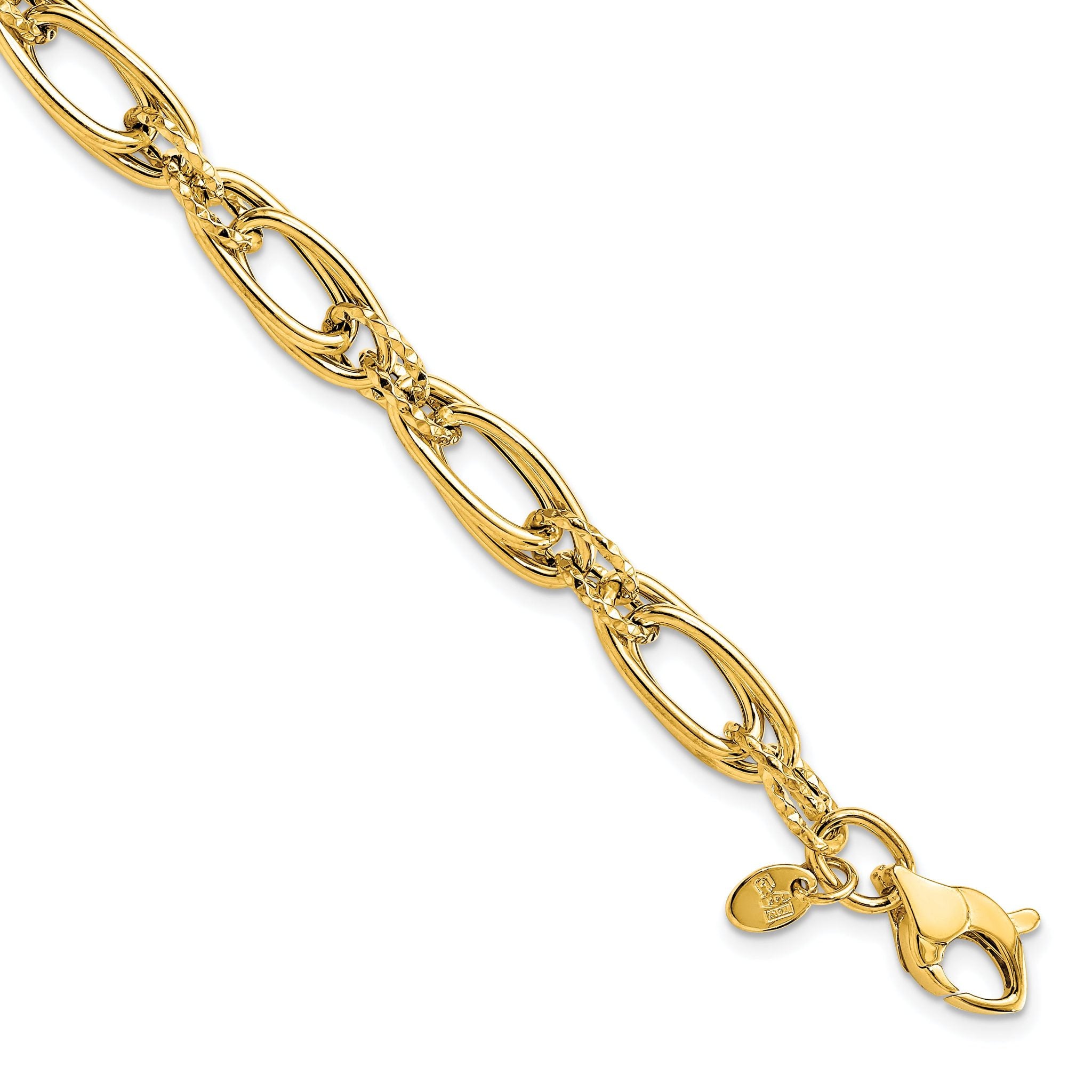 14K Polished Diamond-cut Fancy Link Bracelet Main image