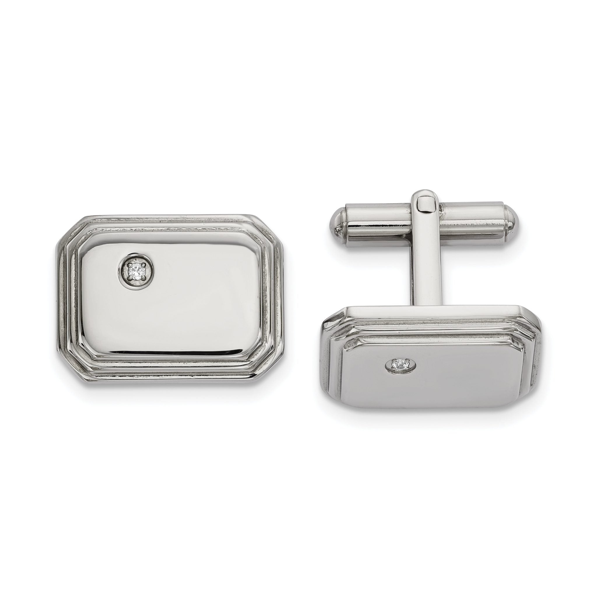 Polished CZ Cufflinks in Stainless Steel
