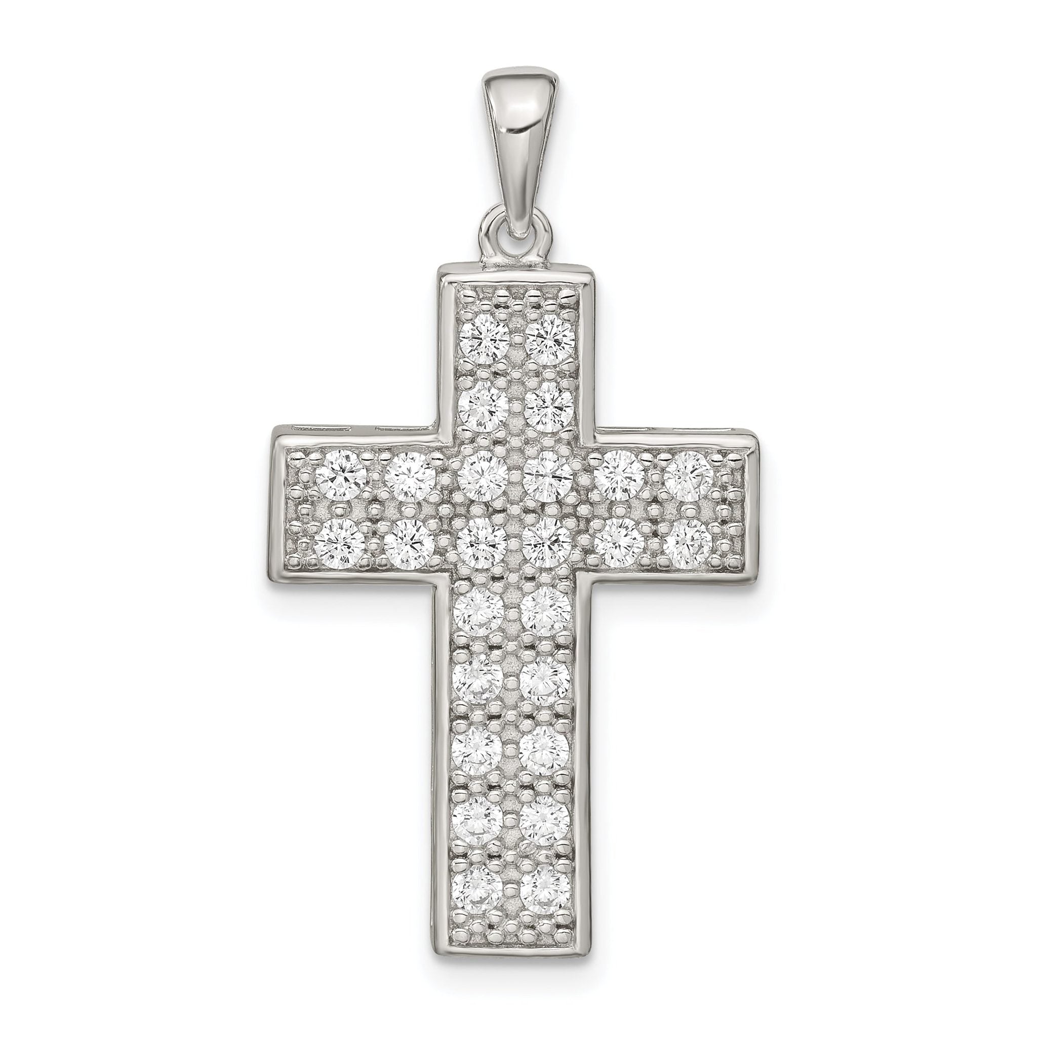 Sterling Silver 925 Rhodium-Plated CZ Cross Pendant Elegant Polished Design Main image