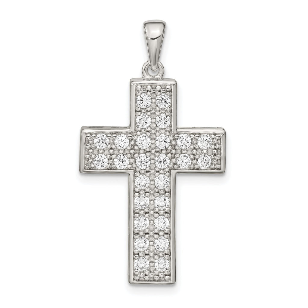 Sterling Silver 925 Rhodium-Plated CZ Cross Pendant Elegant Polished Design
