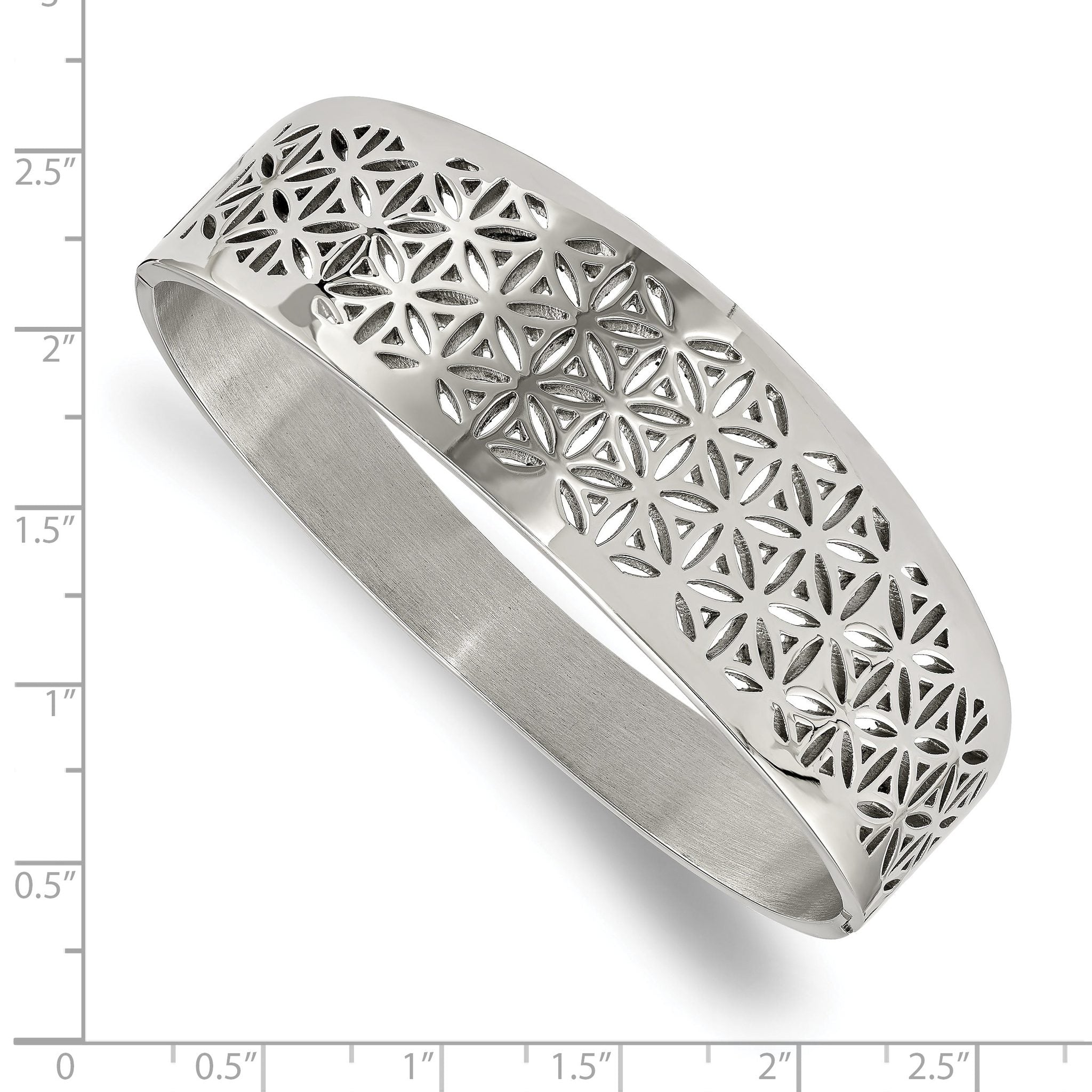 Stainless Steel Polished Flower Cut-out Hinged Bangle Bracelet for Women Secondary image
