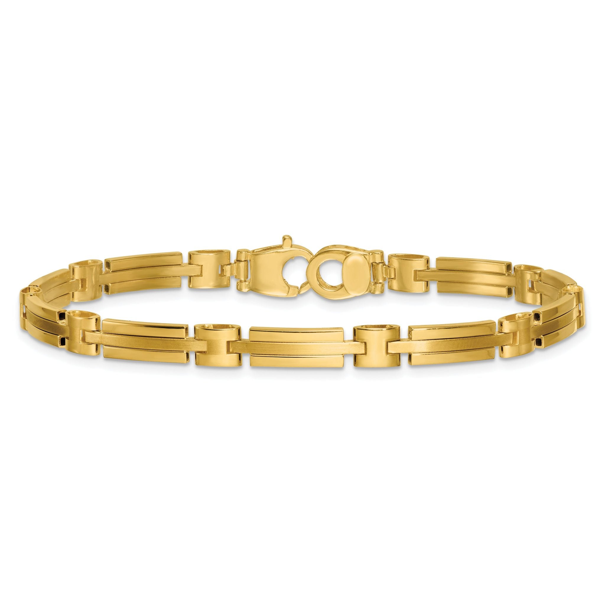 14k Polished and Brushed 5mm Fancy Bar Link 8 inch Bracelet