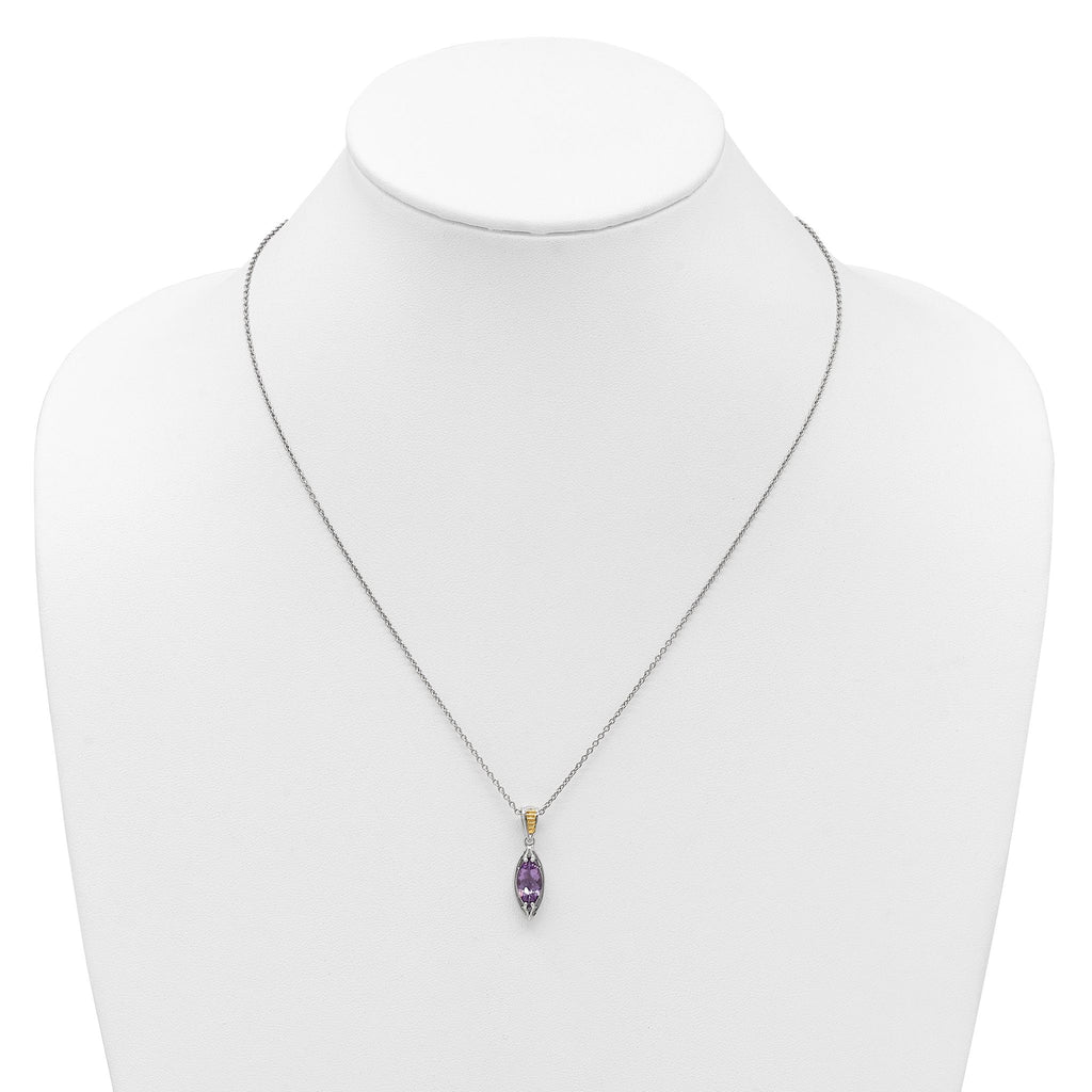 Shey Couture Sterling Silver Rhodium-plated with 14k Accent Marquise Amethyst Navette 18 inch with 2 inch Extension Necklace