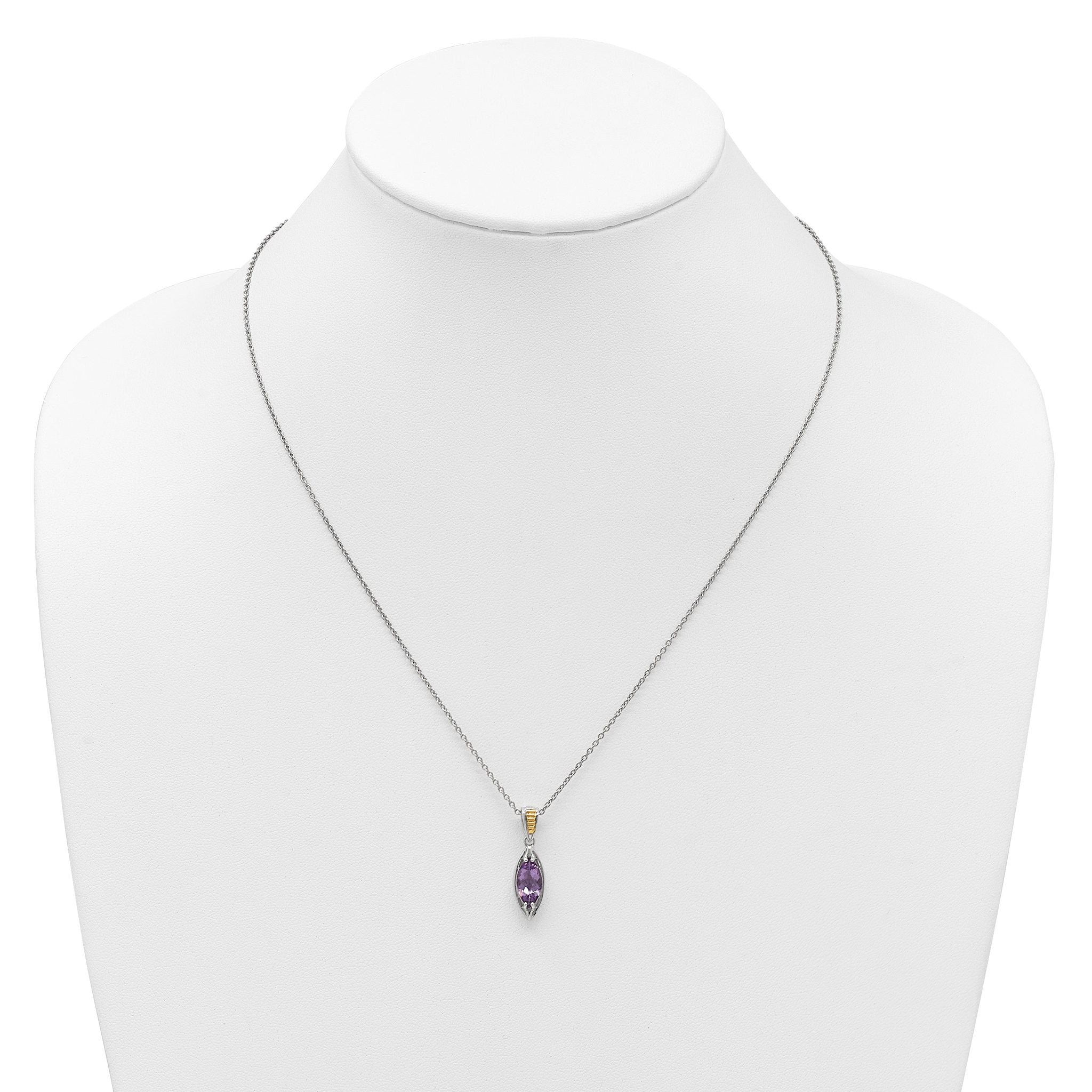 Shey Couture Sterling Silver Rhodium-plated with 14k Accent Marquise Amethyst Navette 18 inch with 2 inch Extension Necklace