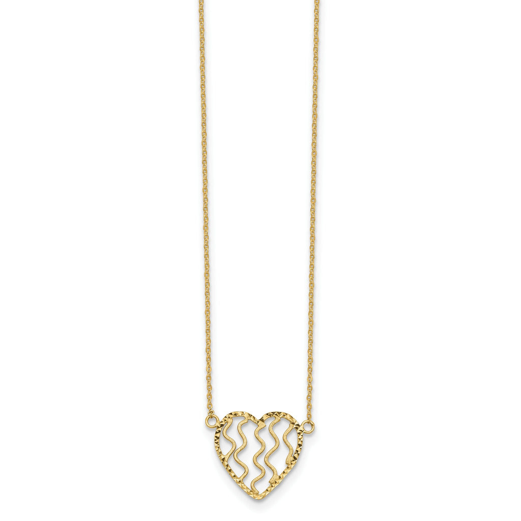 Sophia Jewelers 14K Gold Heart Necklace with Polished Diamond-Cut Satin Finish