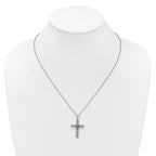 Shey Couture Sterling Silver Rhodium-plated with 14k Accent Round London Blue Topaz Textured Cross 18 inch with 2 inch Extension Necklace