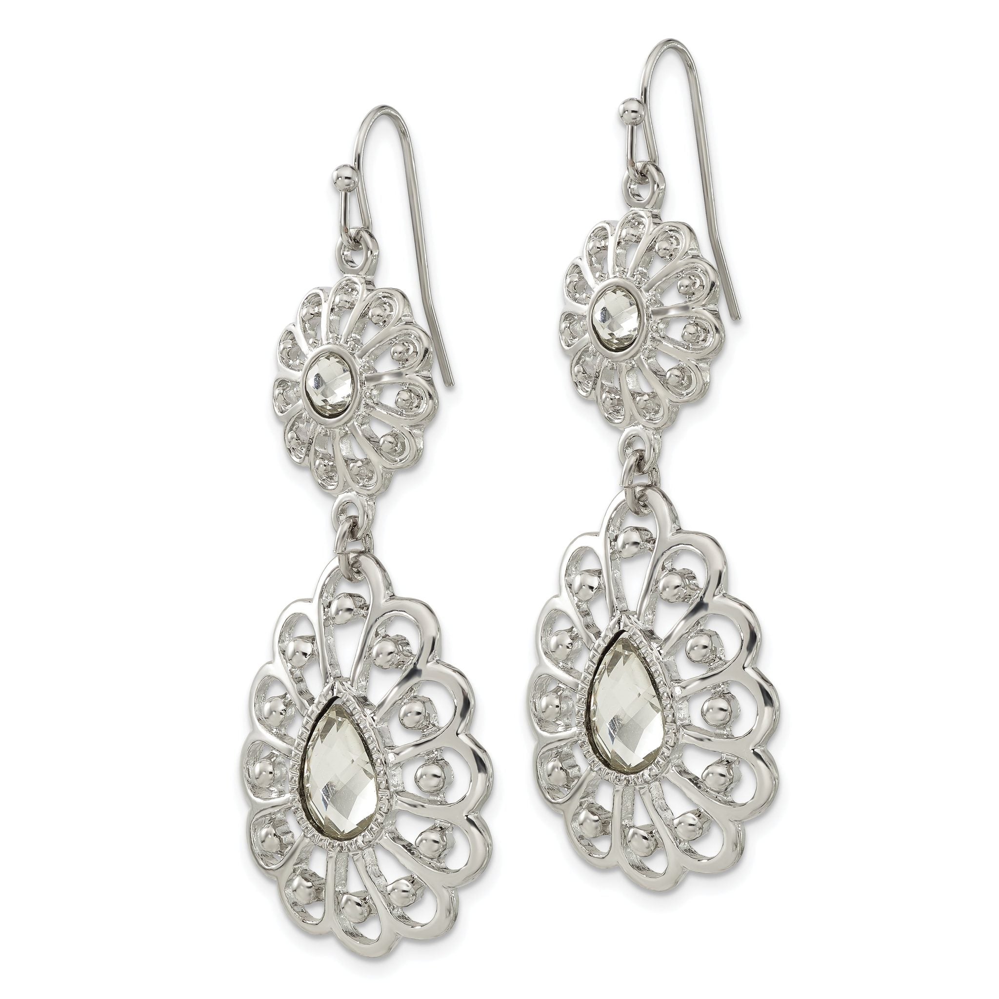 1928 Silver-tone Crystal Dangle Shepherds Hook Earrings Secondary image