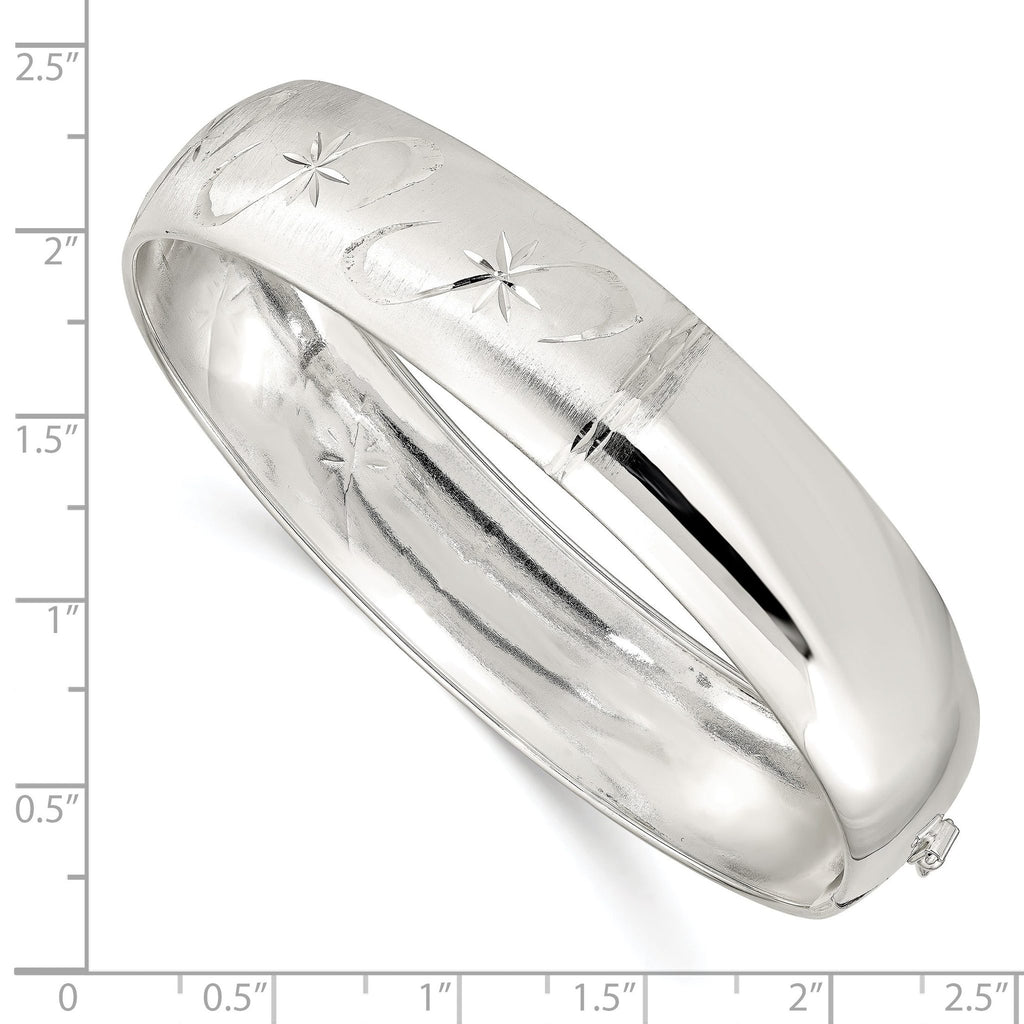Sterling Silver 925 Adjustable Bangle with Polished Textured Design