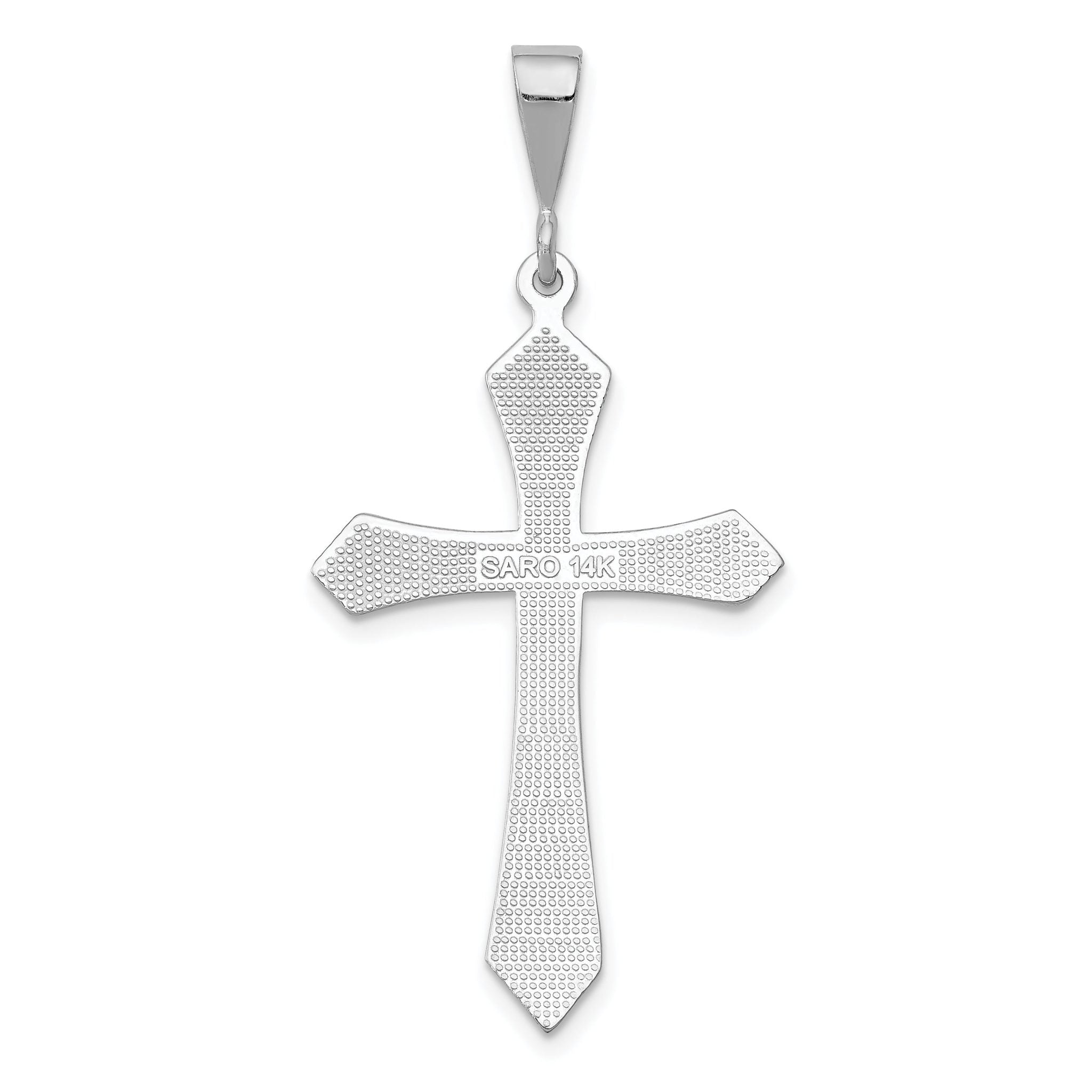 14K White Gold Passion Cross Pendant with Rhodium Plating  Elegant, Themed Design