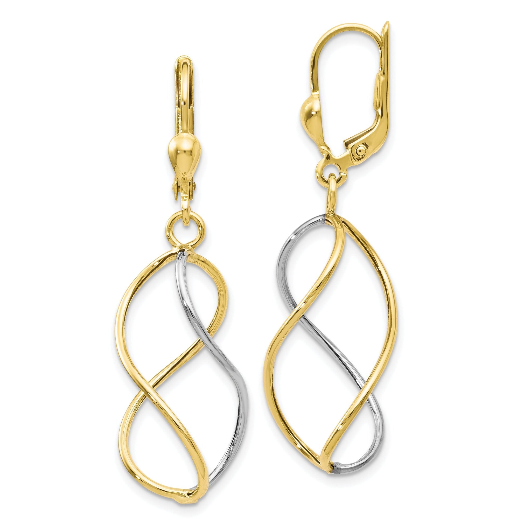 10K Yellow Gold Rhodium-Plated Leverback Earrings with Polished Finish and Lifetime Guarantee Main image
