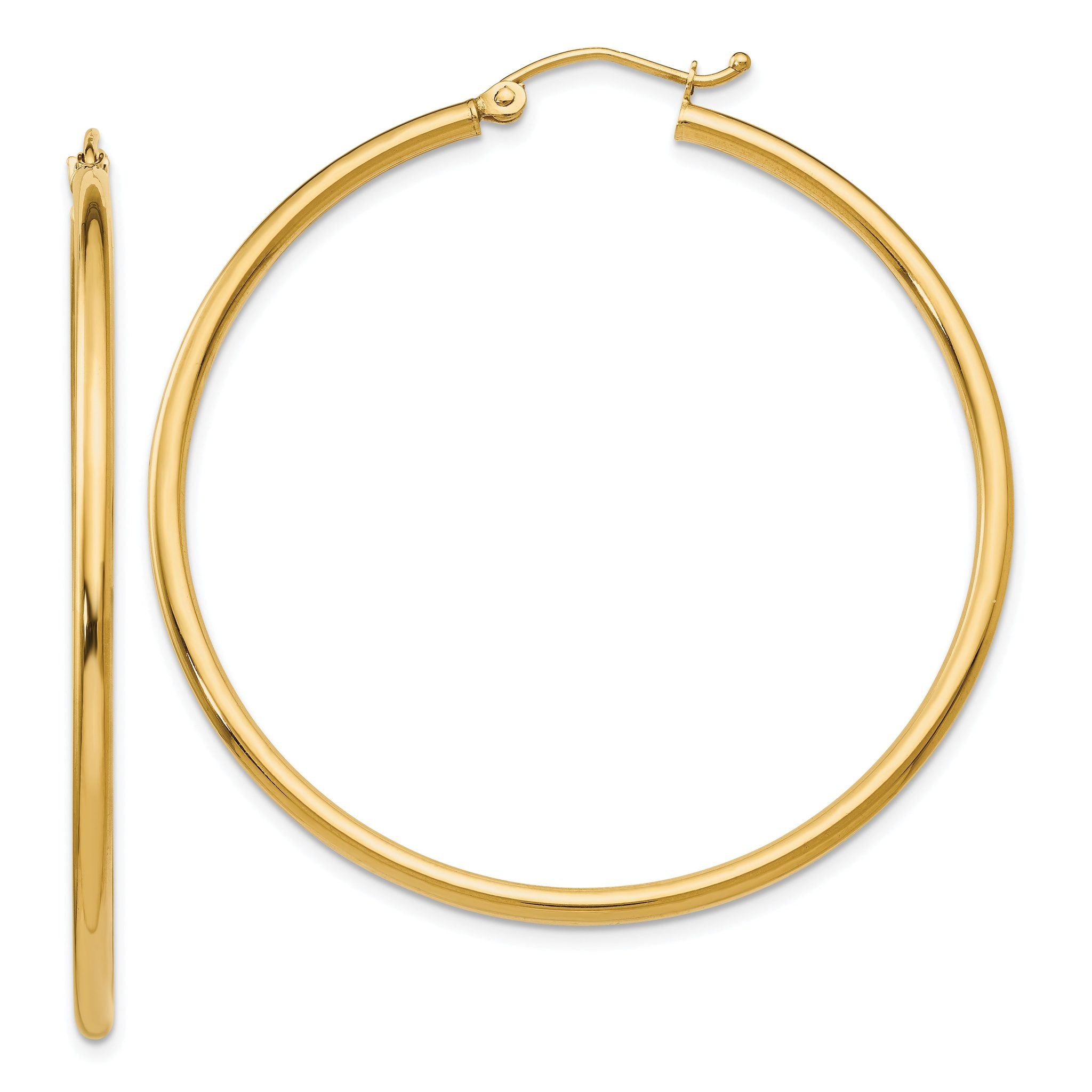 14K Gold Polished Hollow Hoop Earrings with Hinged Closure  Elegant 2mm Thin Main image