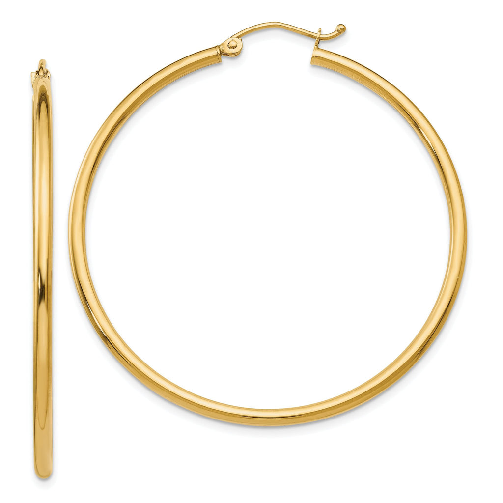 14K Gold Polished Hollow Hoop Earrings with Hinged Closure  Elegant 2mm Thin