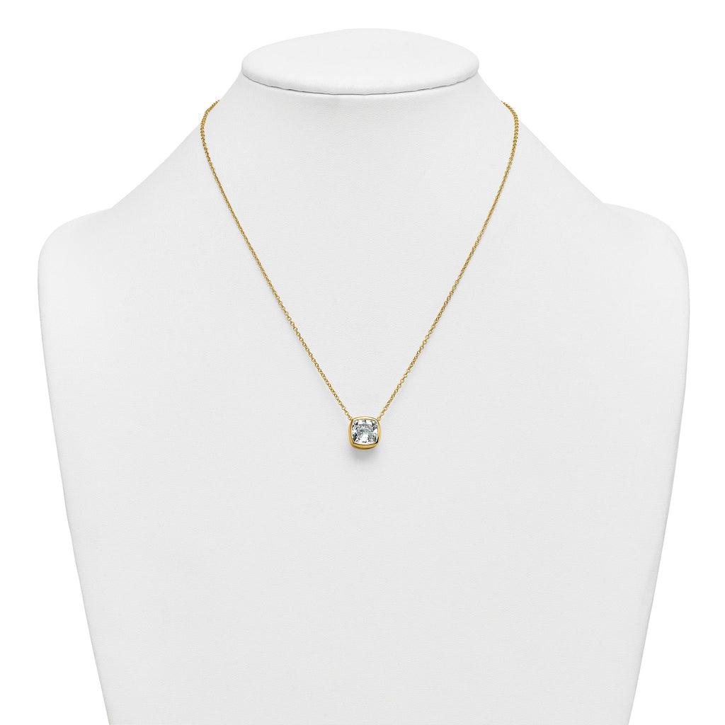 14k 4 carat Certified Lab Grown Diamond VS+ F+ Cushion Complete 18 inch Bezel Set Necklace