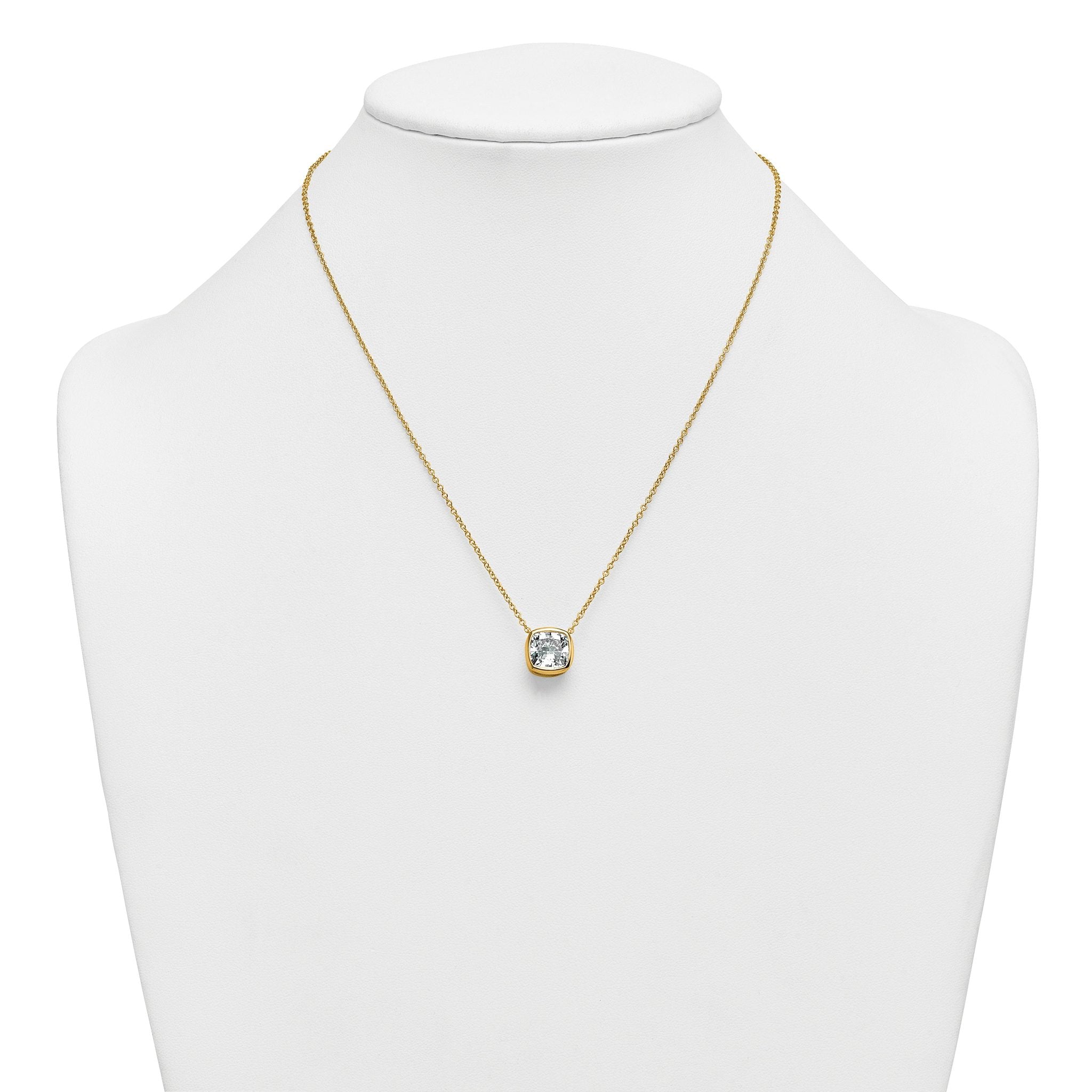 14k 4 carat Certified Lab Grown Diamond VS+ F+ Cushion Complete 18 inch Bezel Set Necklace