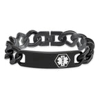 Stainless Steel Polished Black IP-plated with White Enamel Medical ID Curb Chain Bracelet for Men