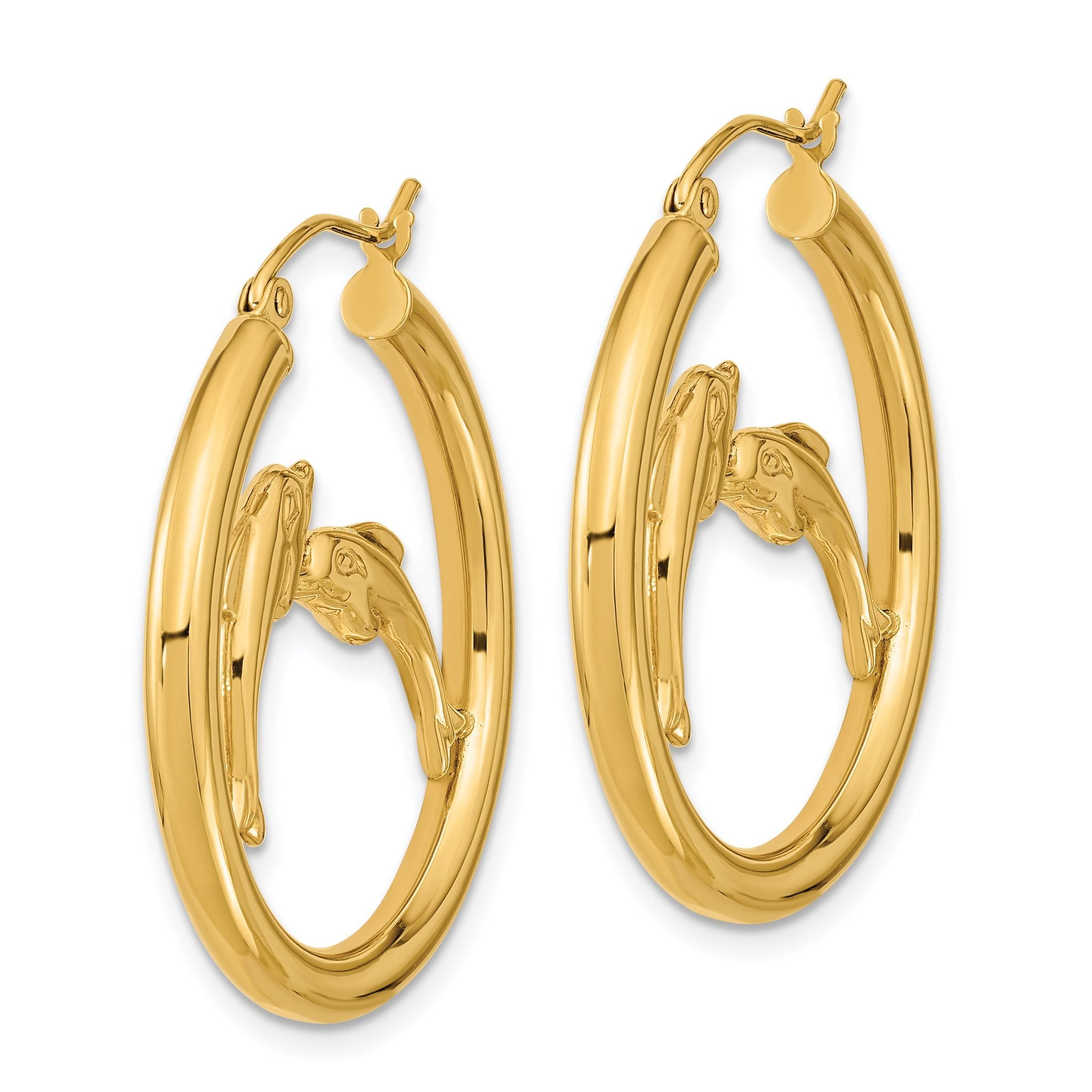 14k Polished Dolphins Hoop Earrings Secondary image