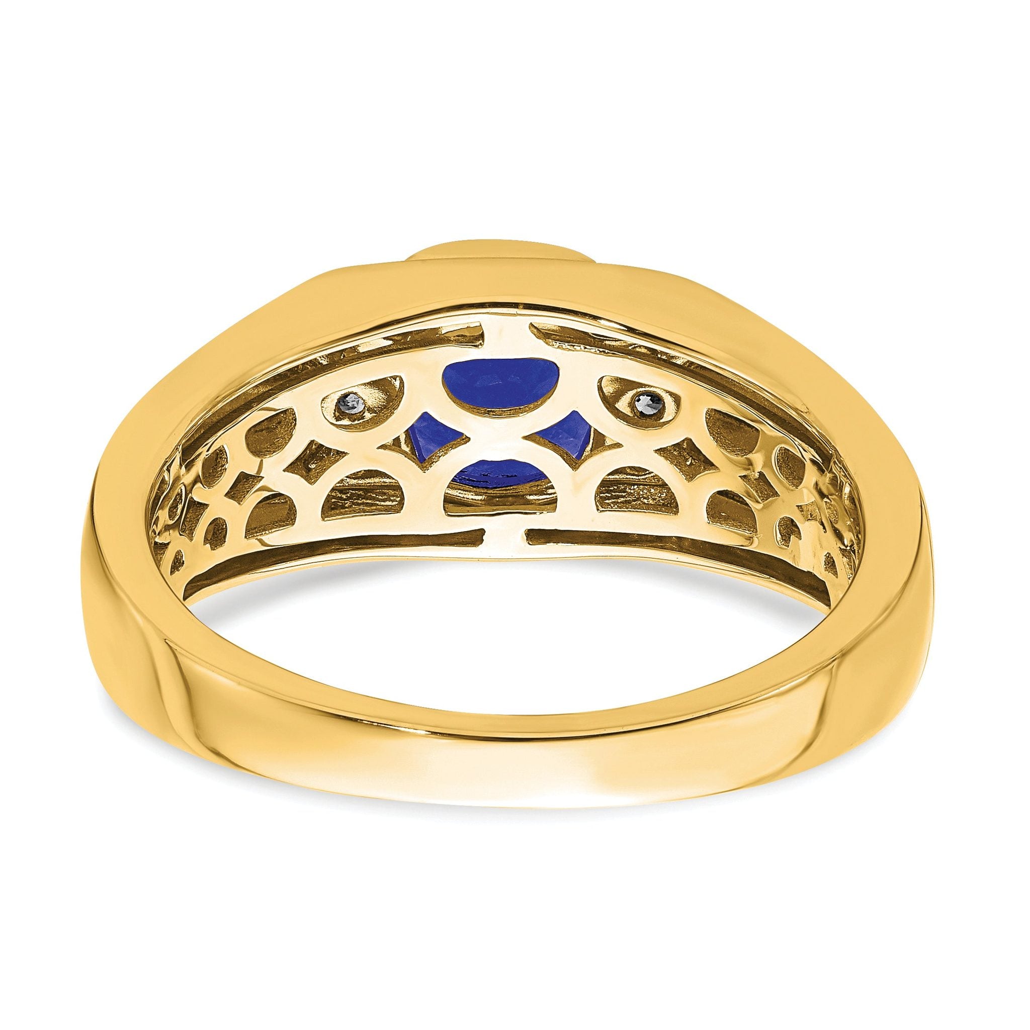 14k Cushion Created Sapphire and Diamond Mens Ring