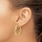 14K Polished and Textured Braided Hoop Earrings