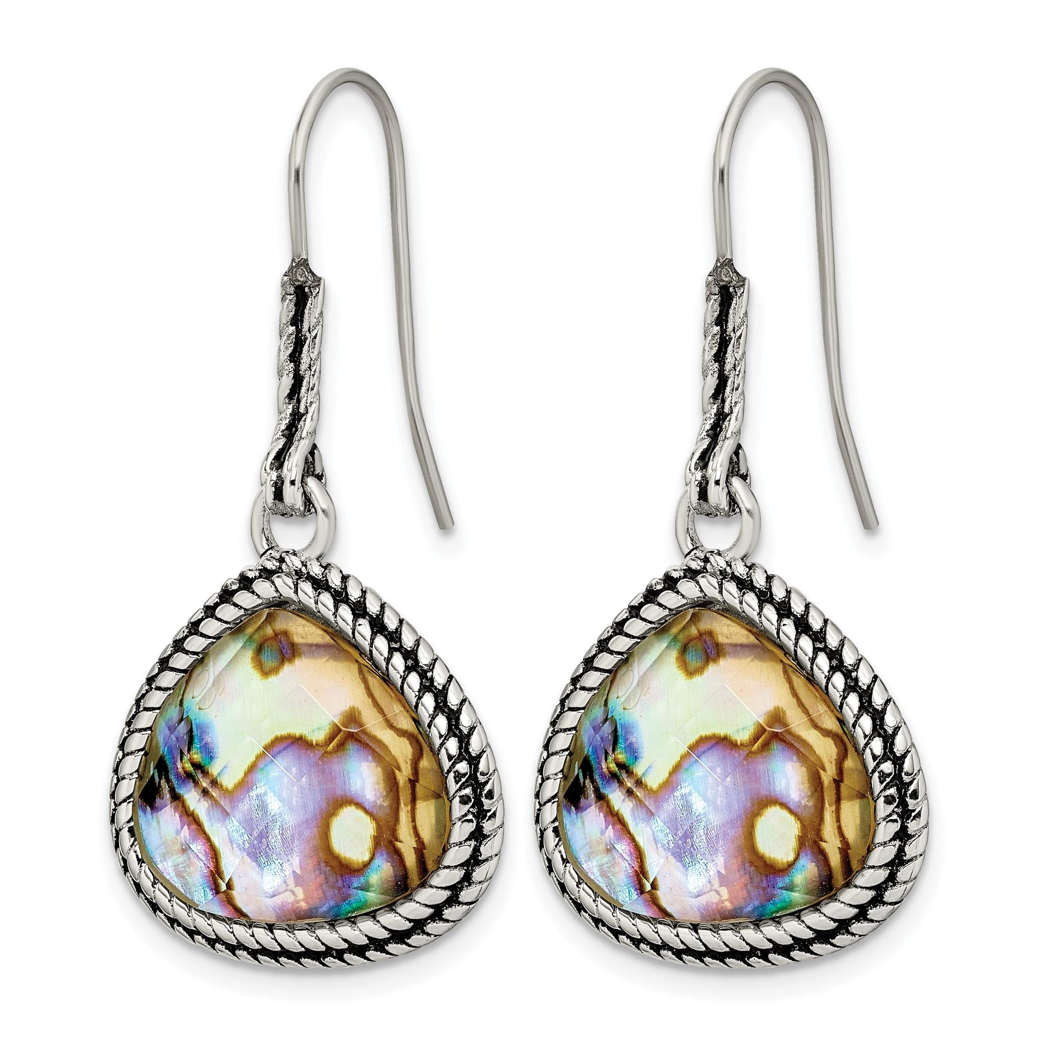 Stainless Steel Polished & Antiqued Drop Dangle Earrings for Women Secondary image