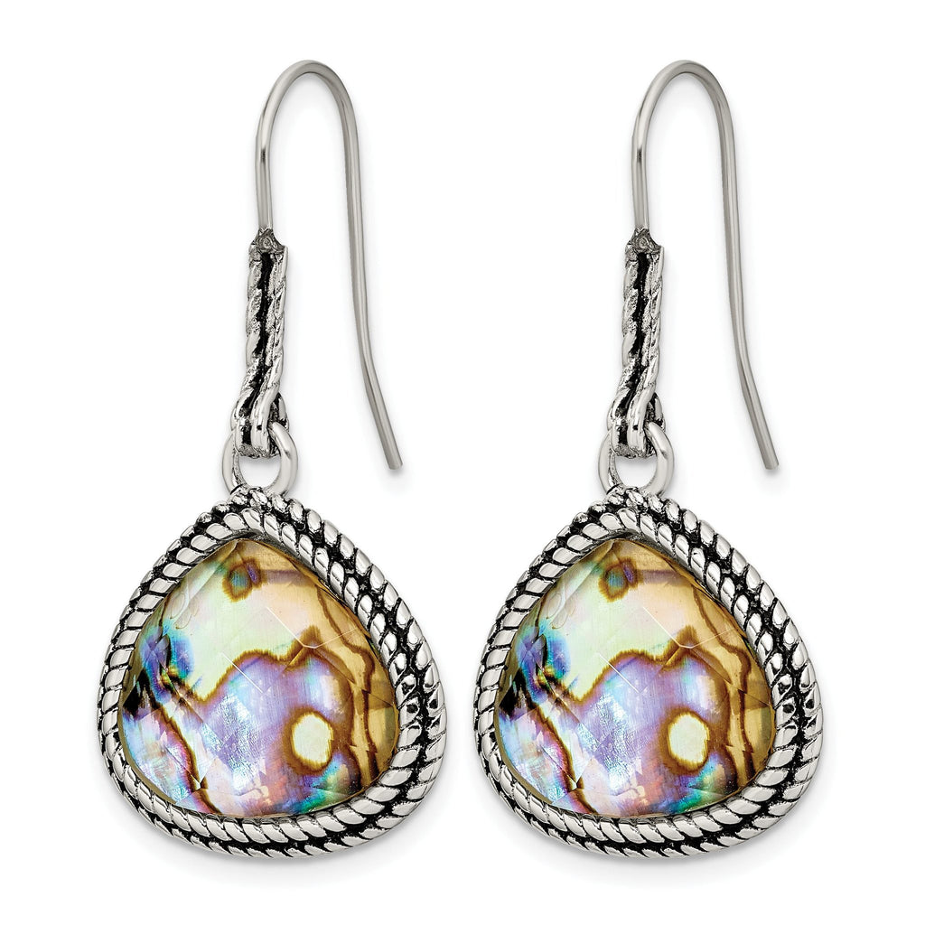 Stainless Steel Polished & Antiqued Drop Dangle Earrings for Women