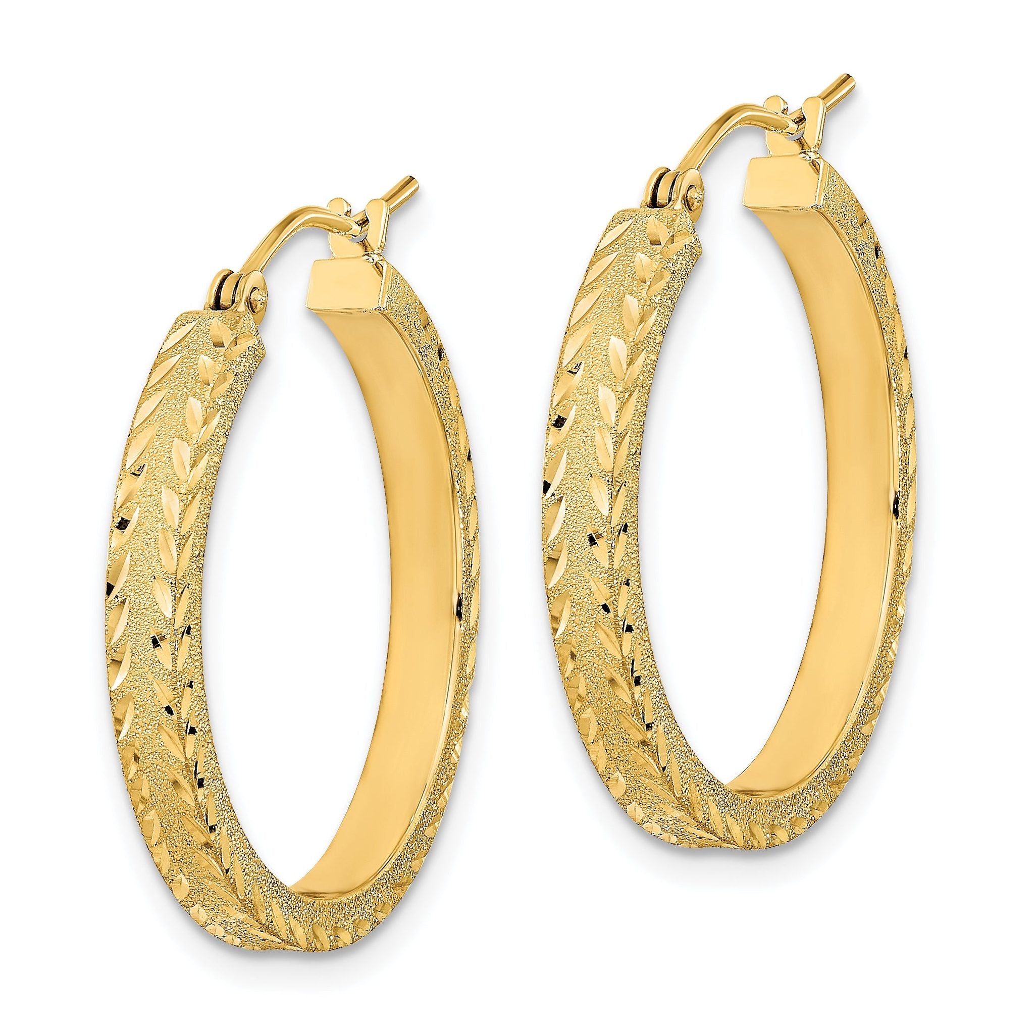 14K Polished Satin Diamond-cut Fancy Hoop Earrings Secondary image