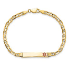 14K Medical Solid Chain/Solid Plate 26x5mm Off-Center Red Enamel Anchor Link 8 inch ID Bracelet