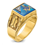 14k Two-tone Men's Polished and Textured with Lab Created Sapphire and Diamond Blue Lodge Master Masonic Ring